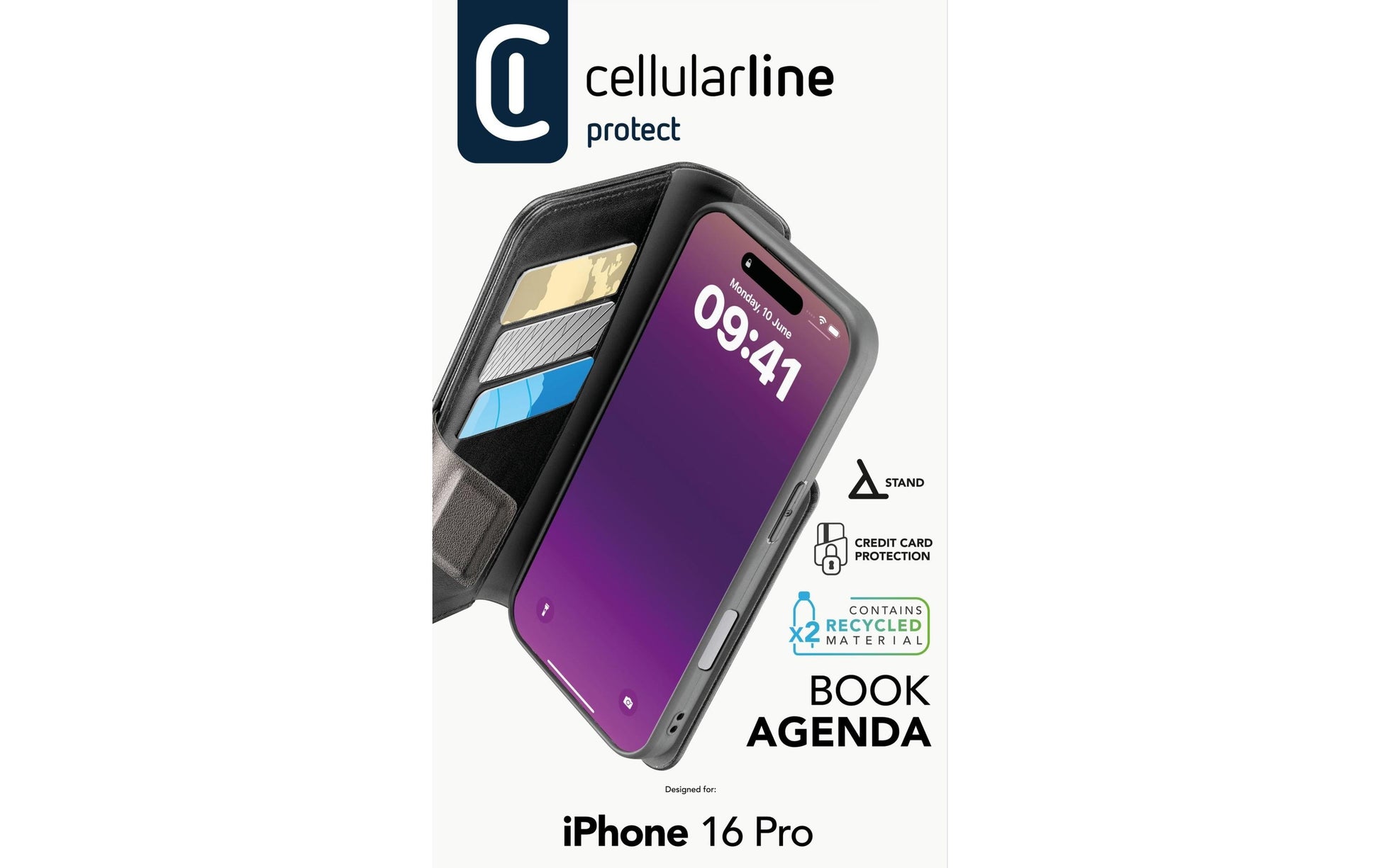 Cellularline Book Agenda 2 Wallethülle – für Apple iPhone 16 Pro