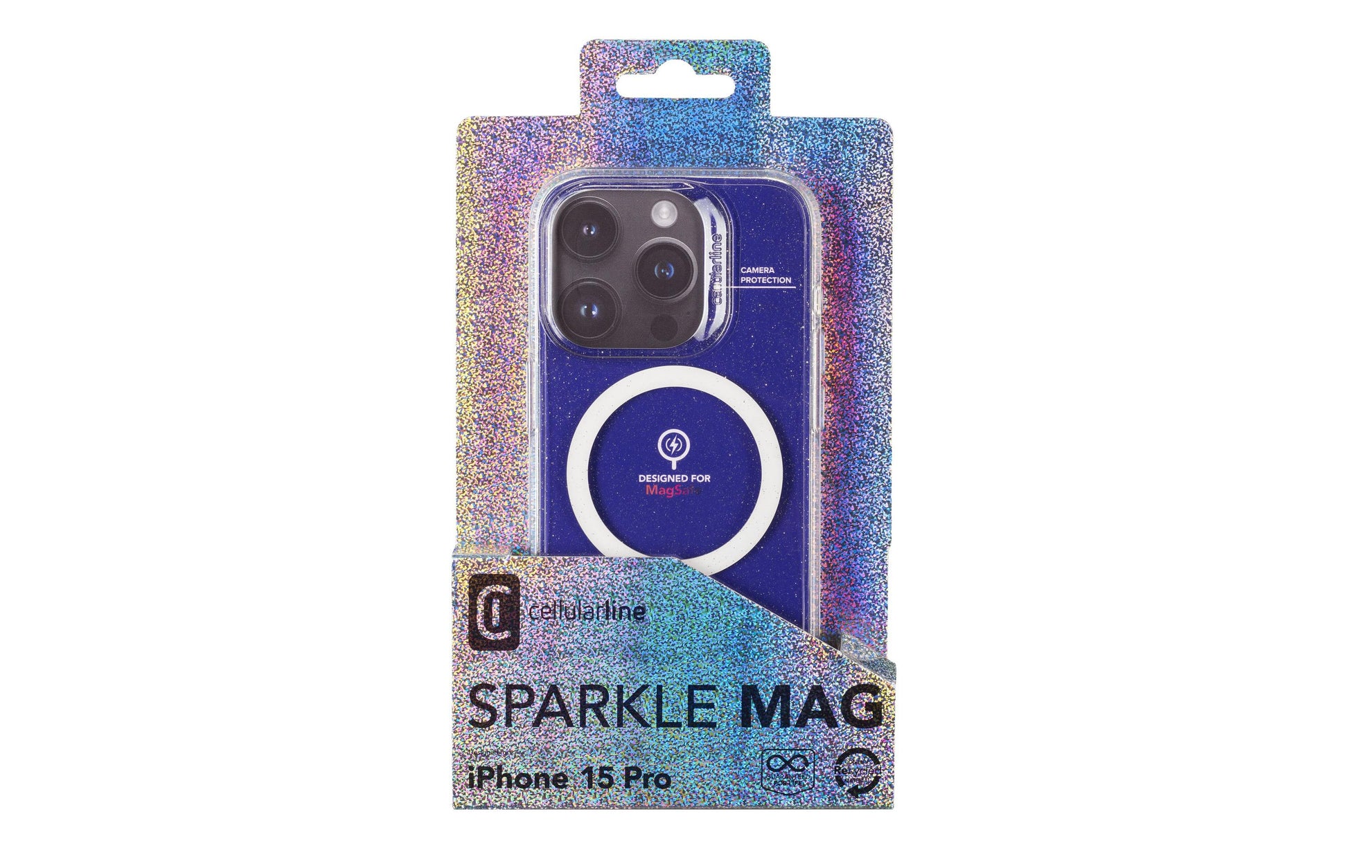Cellularline Backcover Sparkle – für Apple iPhone 15 Pro – transparent – TPU/PC – MagSafe-kompatibel