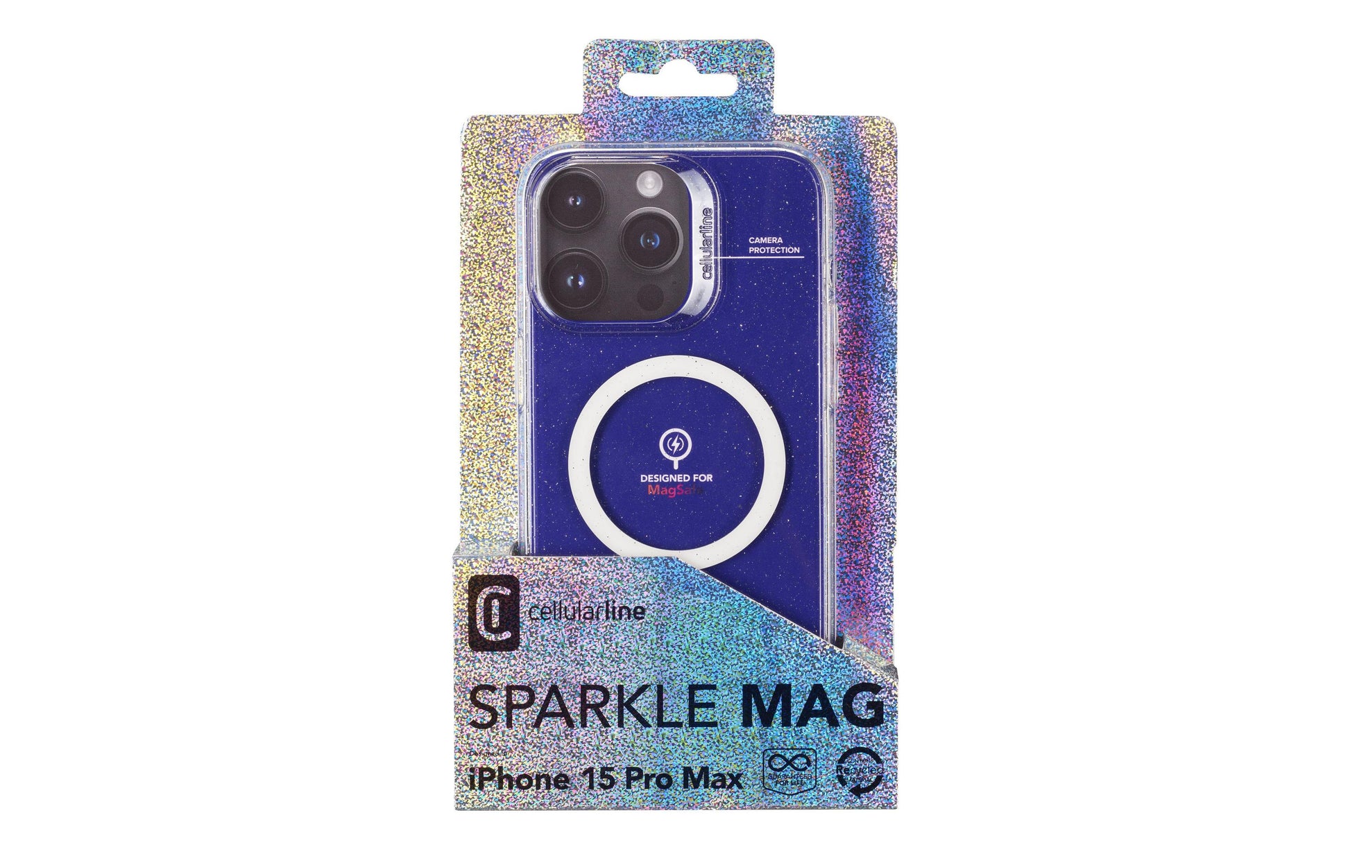 Cellularline Sparkle Backcover – für Apple iPhone 15 Pro Max, MagSafe, PC+TPU, Transparent