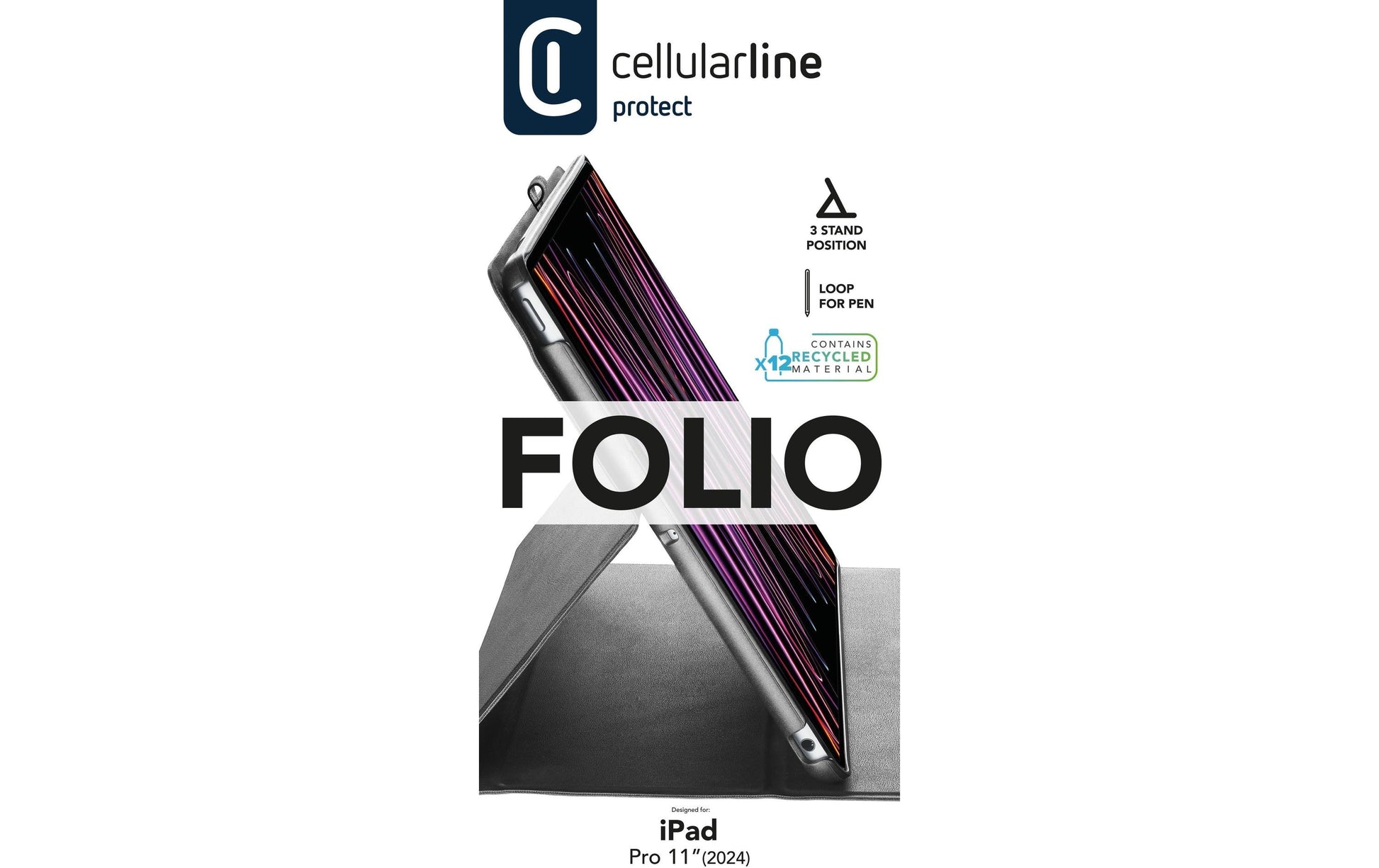 Cellularline Tablet- & Notebook-Tasche – für iPad Pro 11" (2024), Stoßschutz, Kunstleder, Schwarz