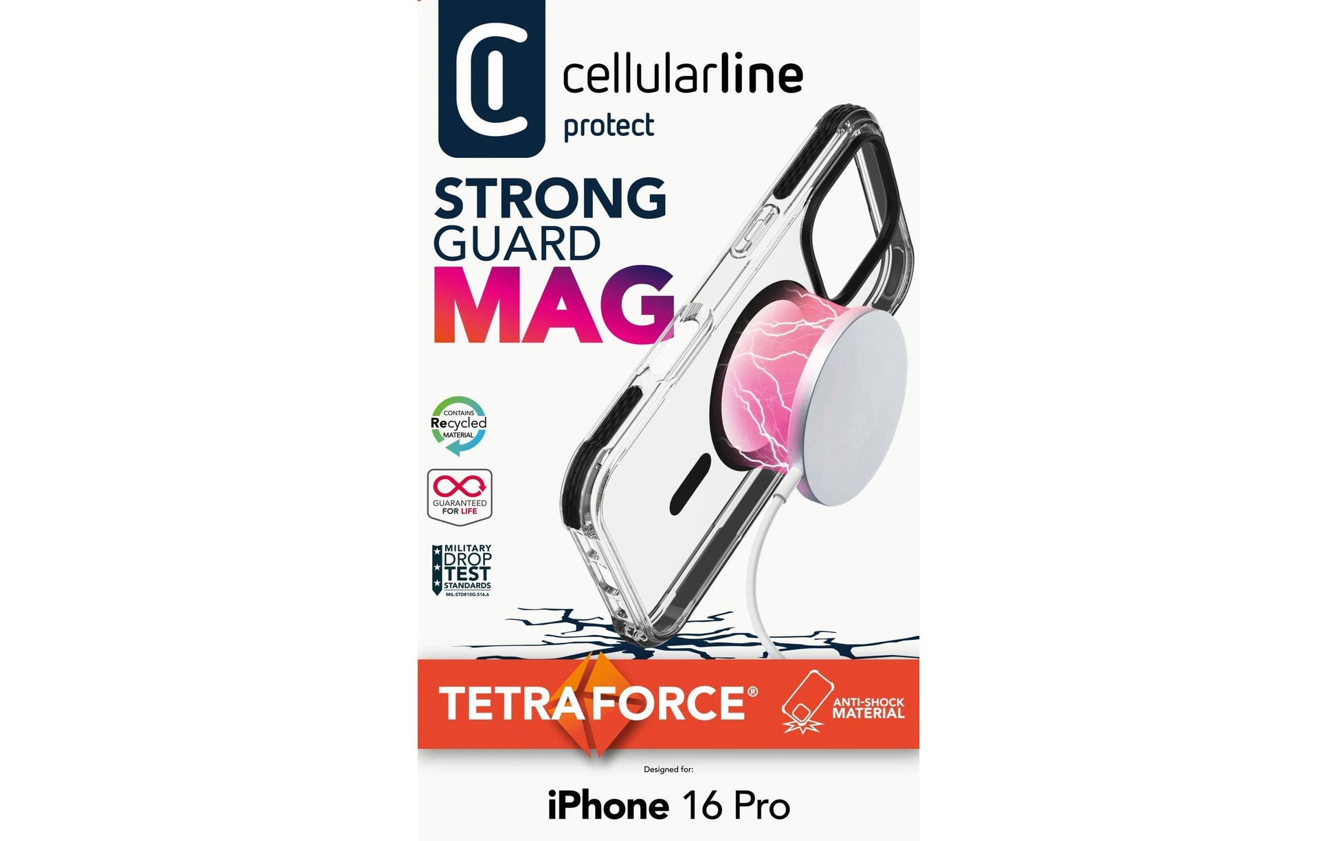 Cellularline Backcover Strong Guard – für Apple iPhone 16 Pro – schwarz – MagSafe-kompatibel