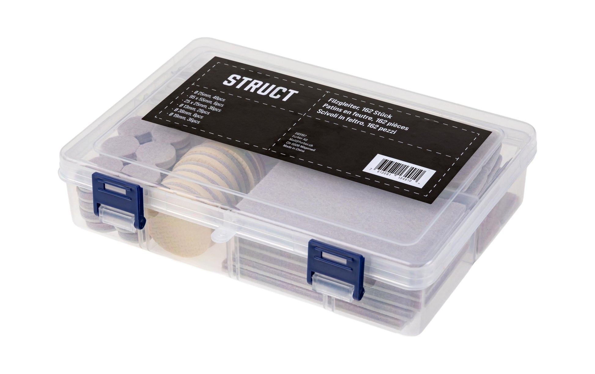 Struct Filzgleiter Sortiment 162 Stück – Filz, selbstklebend – schwarz – 25 mm × L 25'000 mm