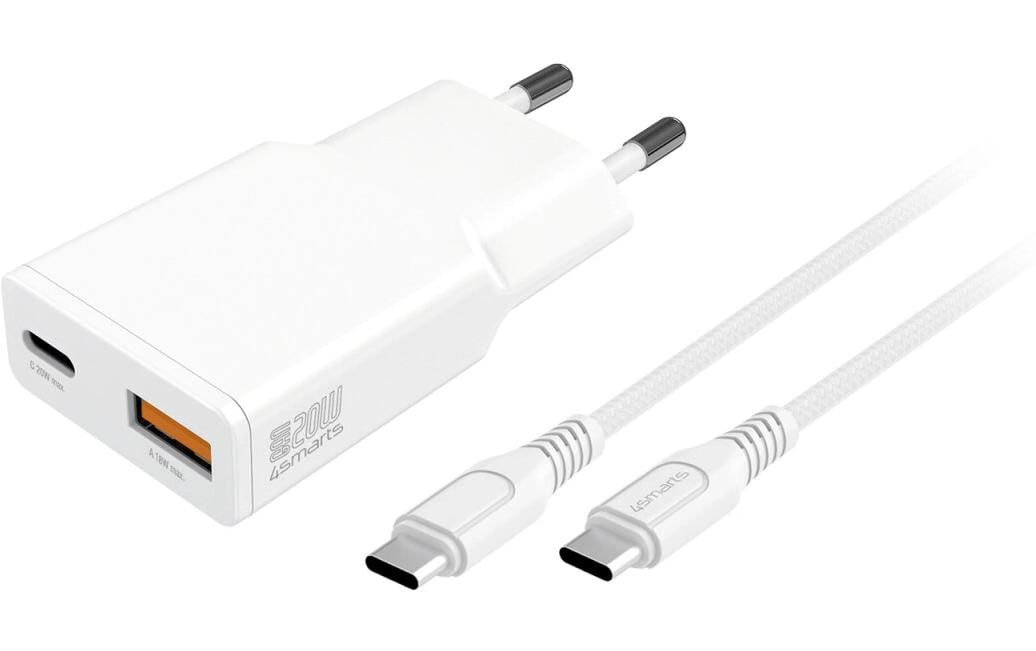 4smarts PDPlug Slim Duos USB-Wandladegerät 20 W – USB-C×1, USB-A×1 – PD, PPS, GaN – für Smartphone & Tablet