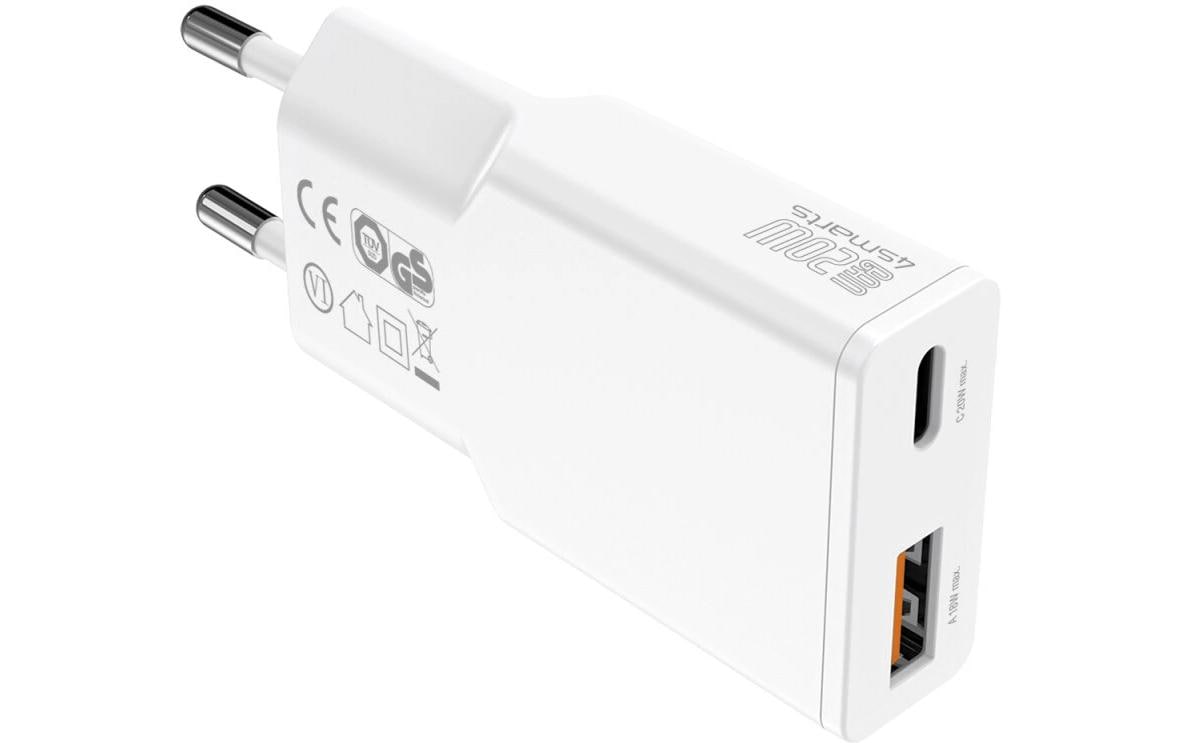 4smarts PDPlug Slim Duos USB-Wandladegerät 20 W – USB-C×1, USB-A×1 – PD, PPS, GaN – für Smartphone & Tablet
