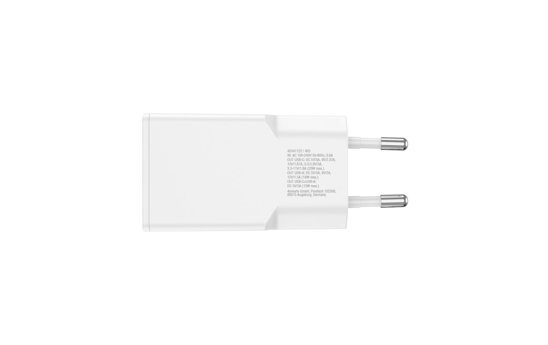 4smarts PDPlug Slim Duos USB-Wandladegerät 20 W – USB-C×1, USB-A×1 – PD, PPS, GaN – für Smartphone & Tablet