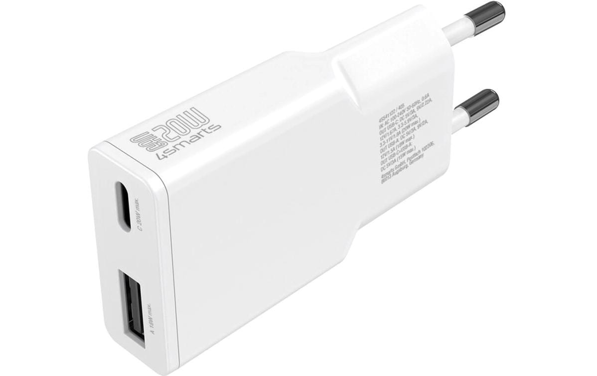 4smarts PDPlug Slim Duos USB-Wandladegerät 20 W – USB-C×1, USB-A×1 – PD, PPS, GaN – für Smartphone & Tablet