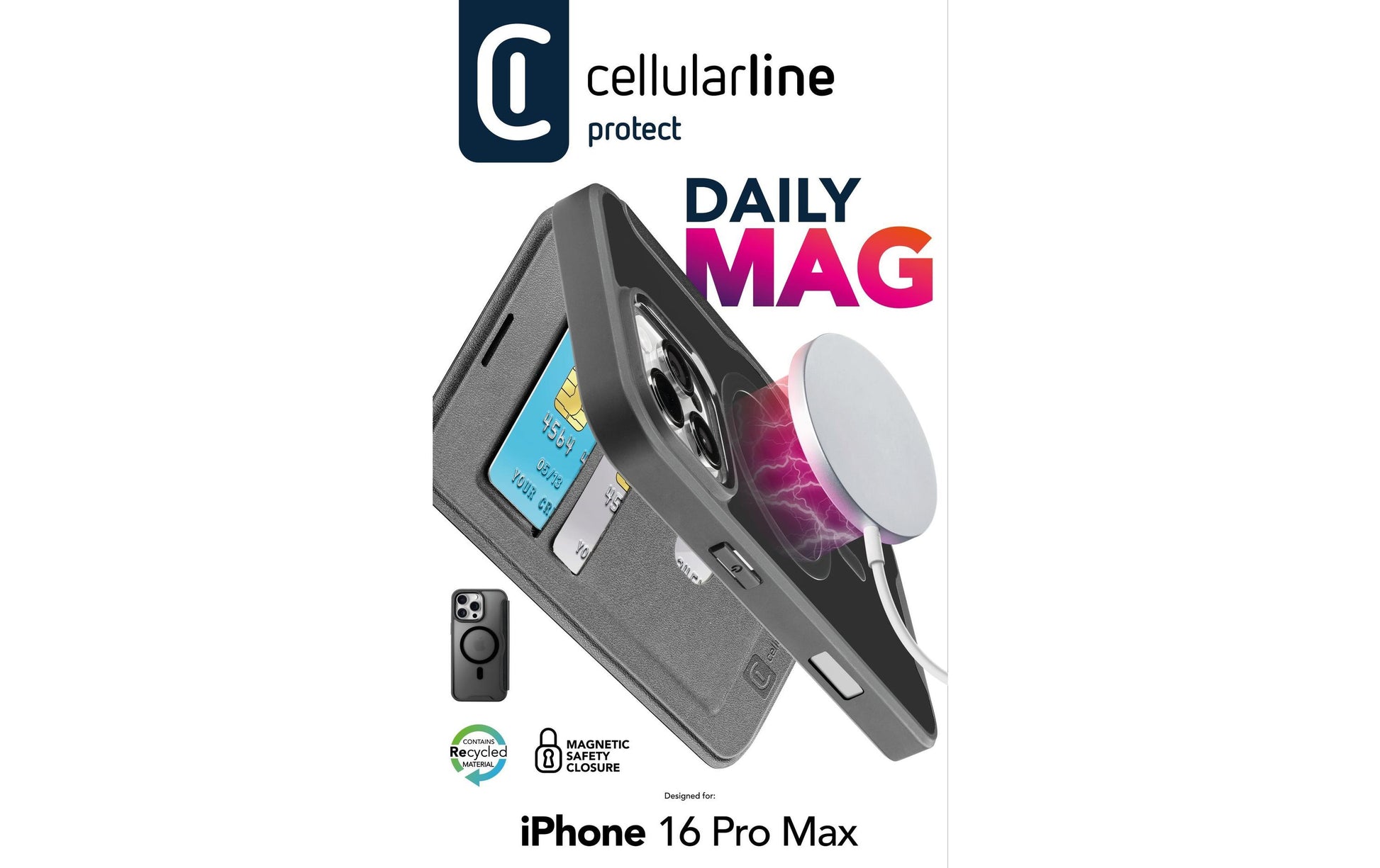 Cellularline Booklet-Hülle – für Apple iPhone 16 Pro Max – schwarz – MagSafe-kompatibel