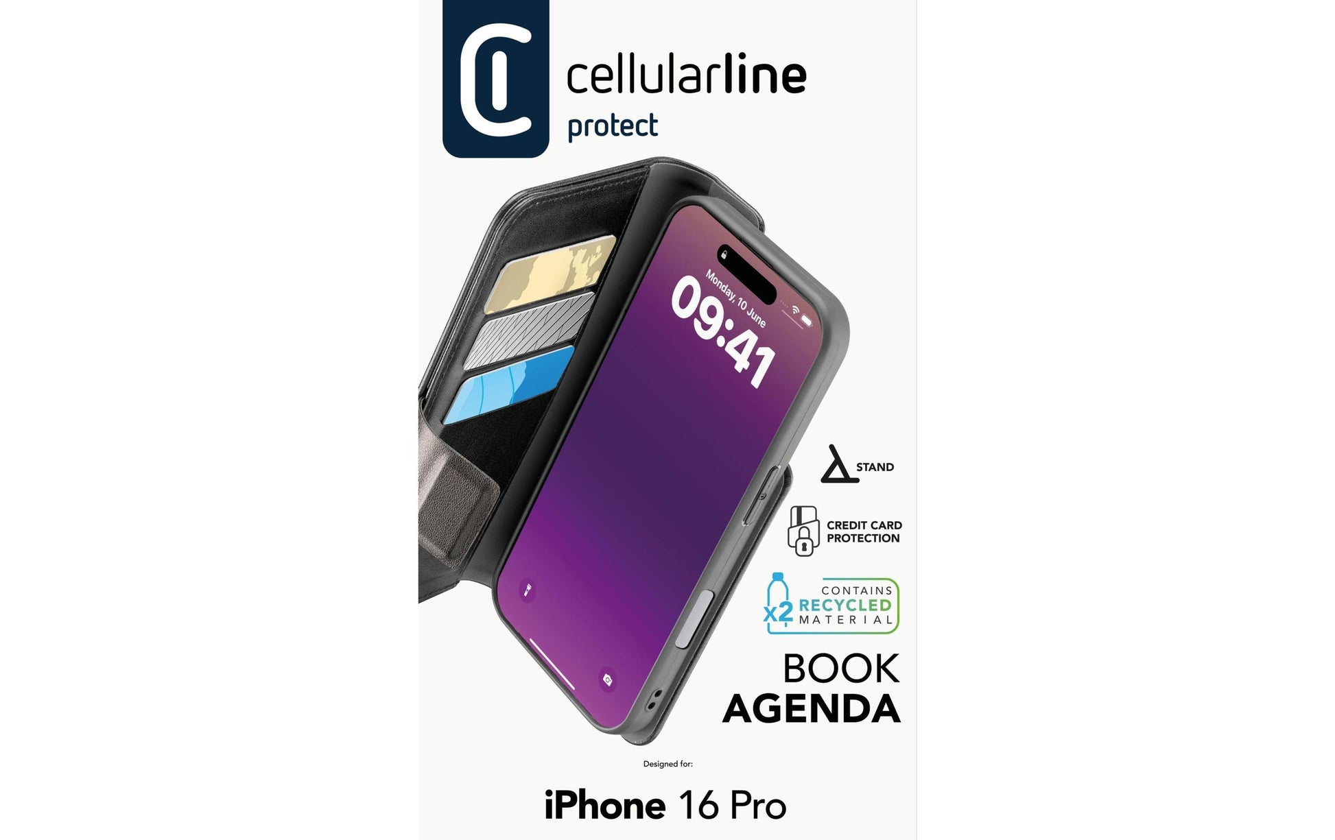 Cellularline Book Agenda 2 Wallethülle – für Apple iPhone 16 Pro