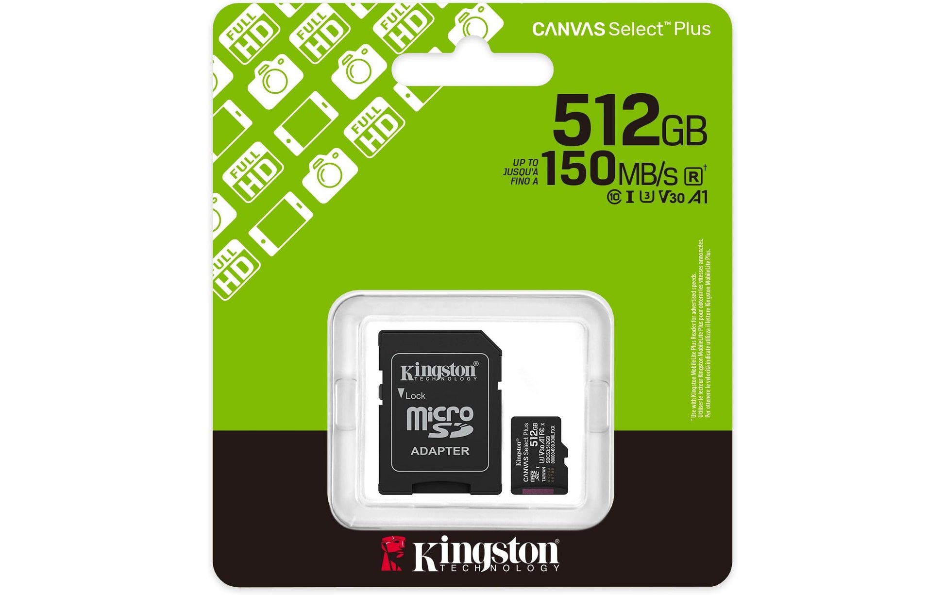 Kingston Technology Kingston Canvas Select Plus Gen3 Speichergerät – 512 GB, microSDXC, A1, 150 MB/s, inkl. Adapter