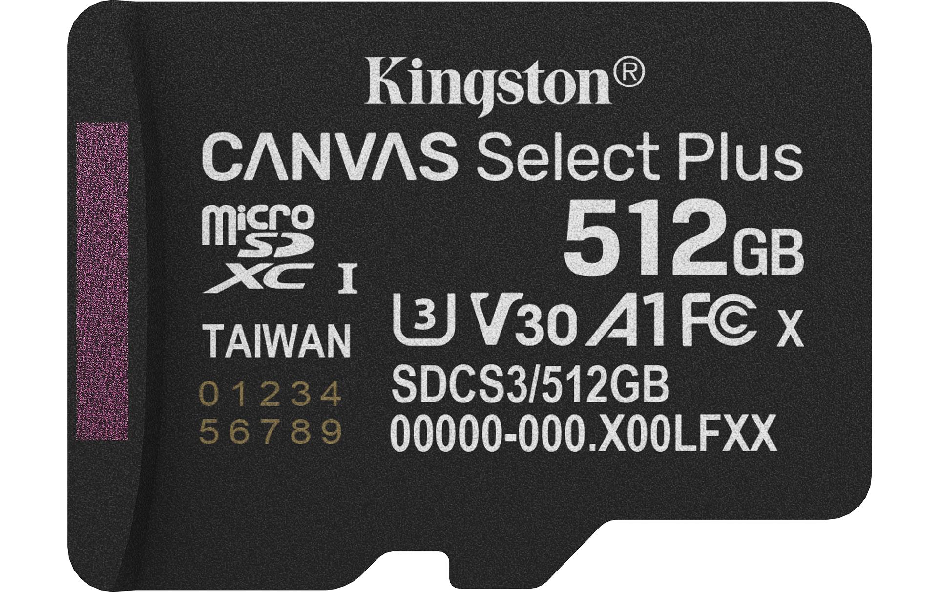 Kingston Technology Kingston Canvas Select+ GEN3 microSD-Karte – 512 GB, A1/150R/ohne SD-Adapter