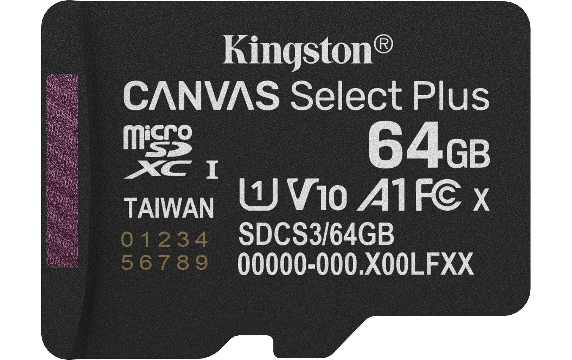 Kingston Technology Kingston Canvas Select+ Gen3 Speichergerät – 64 GB, microSDXC, A1 ohne Adapter