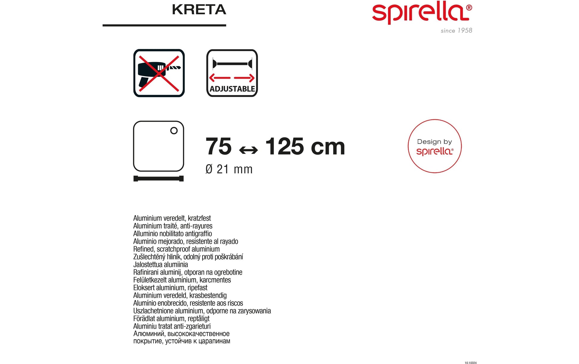 Spirella Handtuchhalter (Wand) Kreta – 75–125 cm, Aluminium, ohne Bohren, Weiss