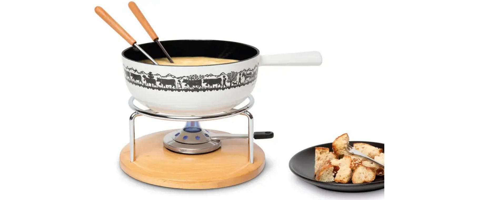Stöckli Käsefondue-Set Sätnis 22 cm, 8-teilig, für 6 Personen – mit Pastenbrenner, Metall, für Induktion, braun