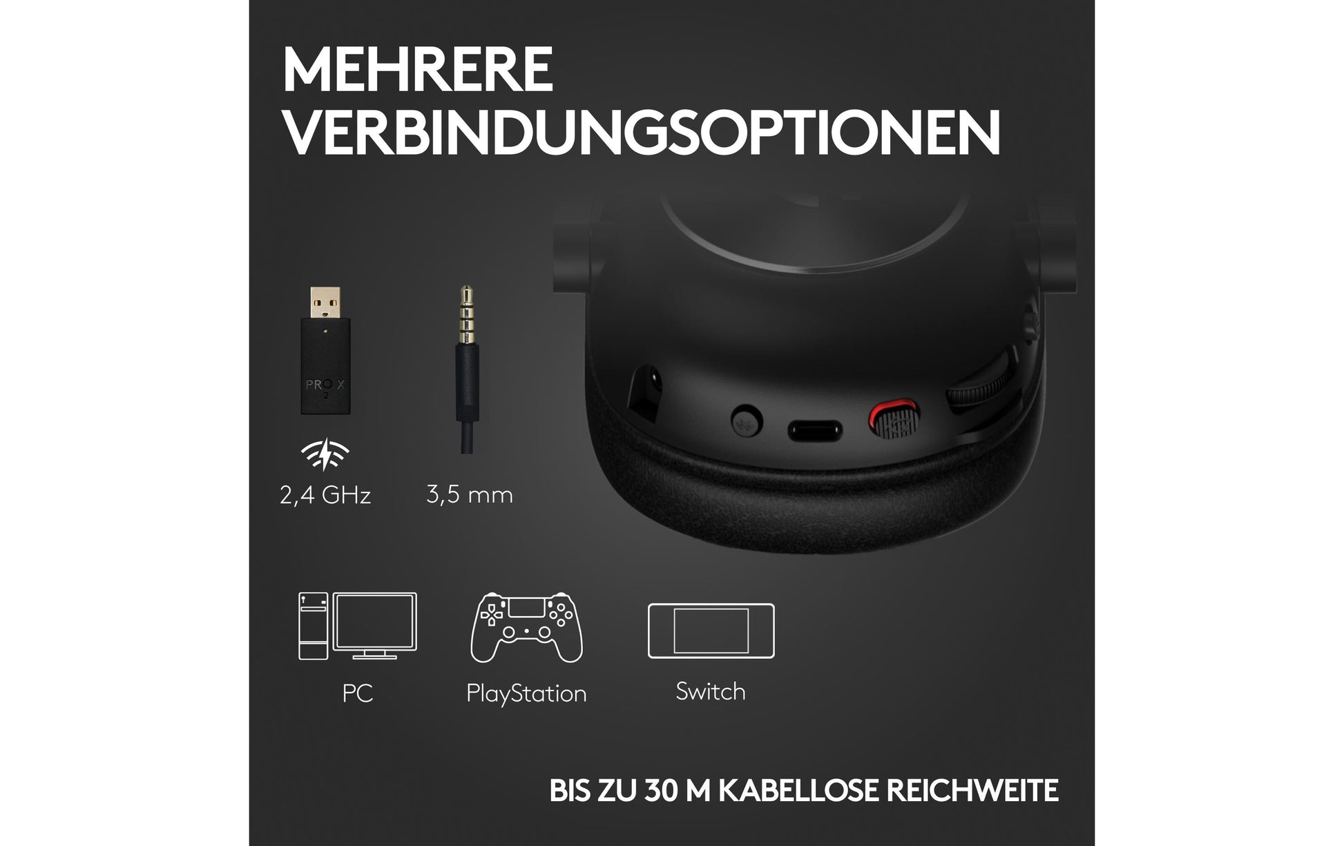 Logitech G PRO X 2 LIGHTSPEED Gaming-Headset – Over-Ear, Stereo, Kabel + BT, mit USB-A-Dongle, Schwarz