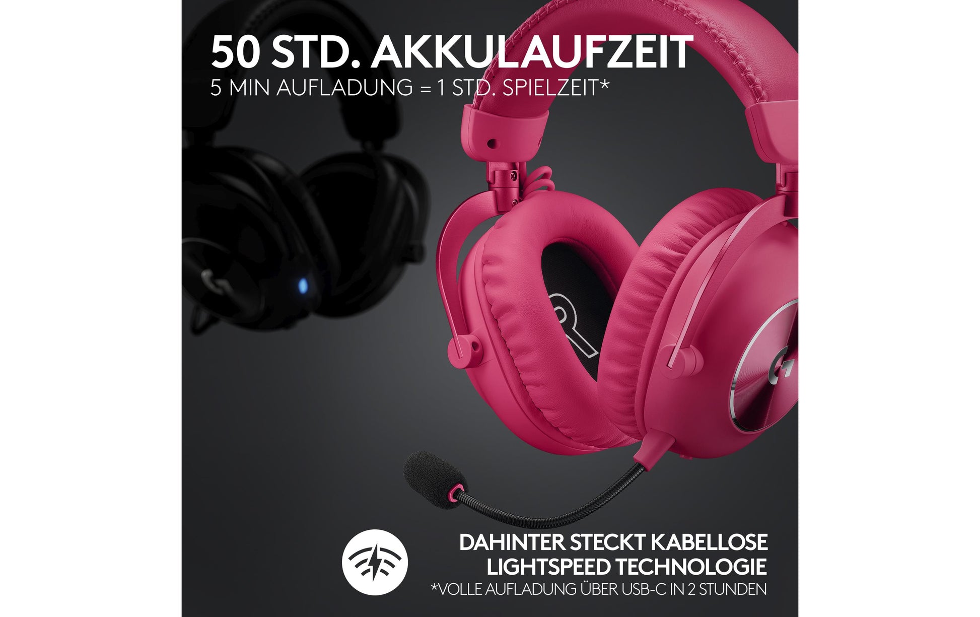 Logitech G PRO X 2 LIGHTSPEED Gaming-Headset – Over-Ear, Stereo, Kabel + BT, mit USB-A-Dongle, Magenta