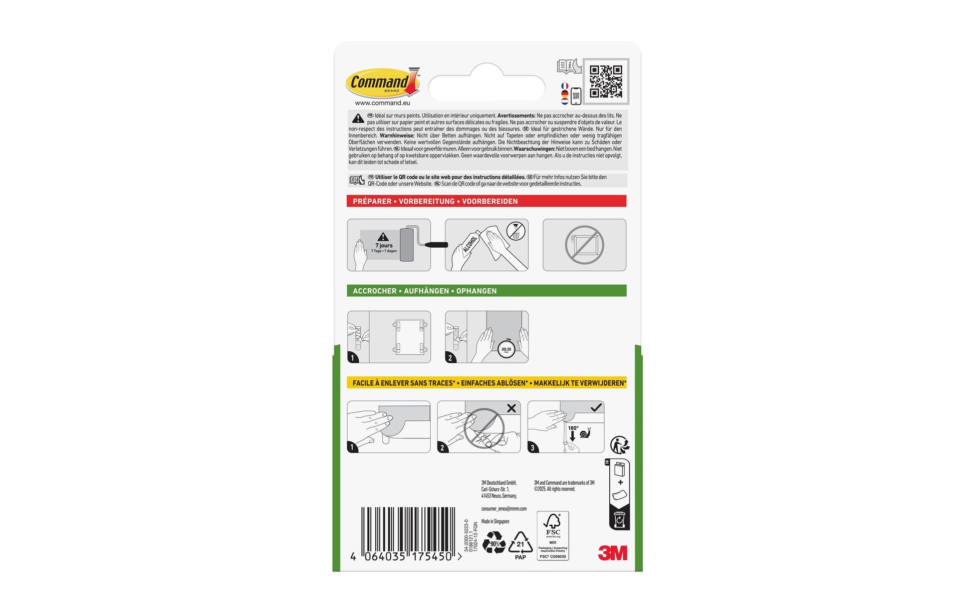 3M Command Montagepad – 15 × 50 mm, weiss, bis 0,4 kg, 12 Stk., für Holz