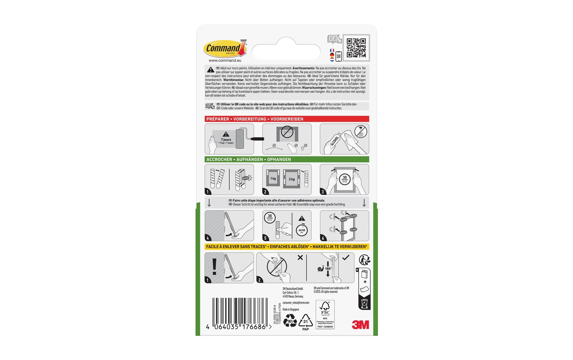 Command Montagepad – 16 × 54 mm, 2,5 mm, weiss, für Beton, 8 Stk.