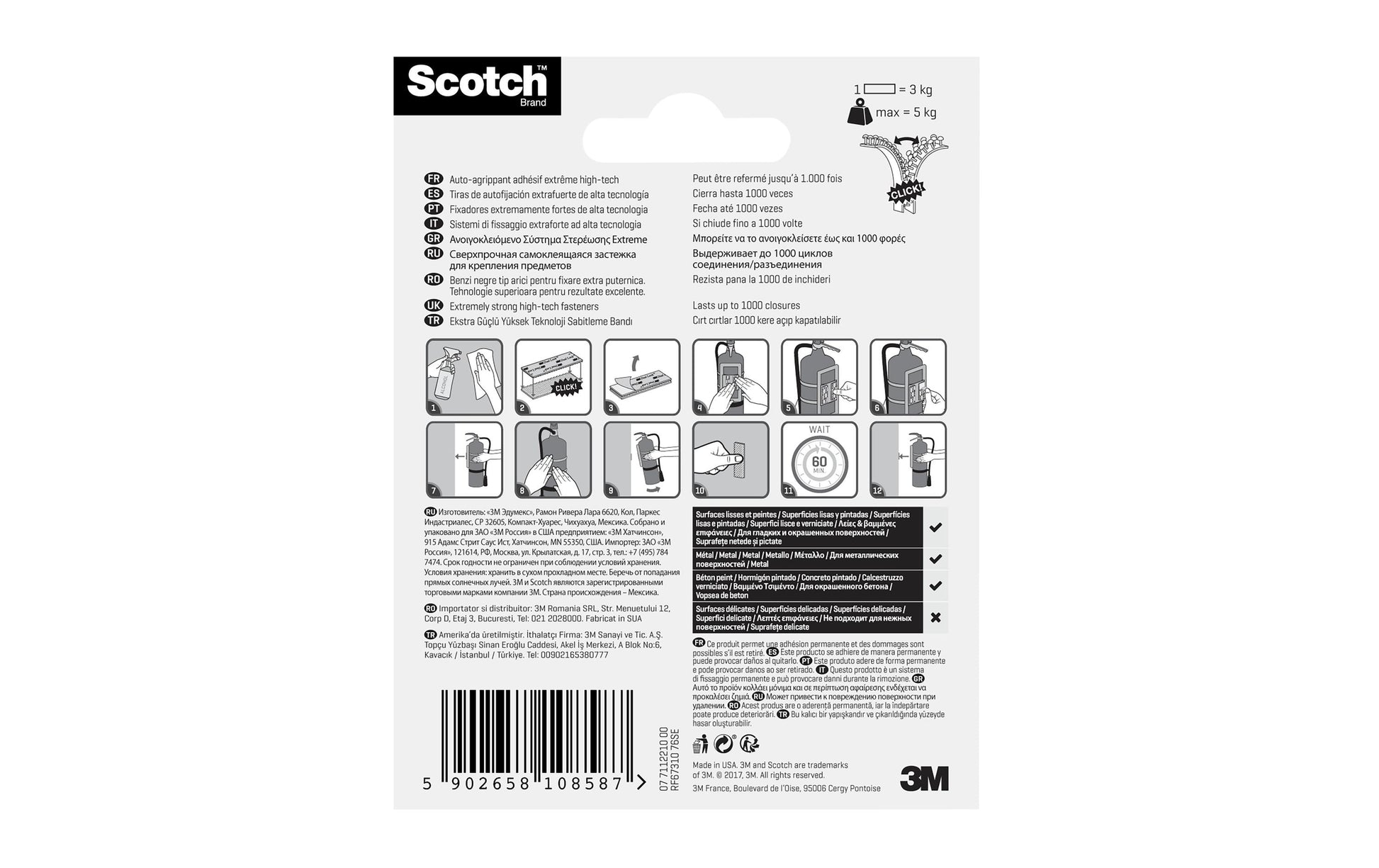 Scotch Dual Lock Extreme Klettband – 25 × 76 mm, schwarz, 4 Stk.
