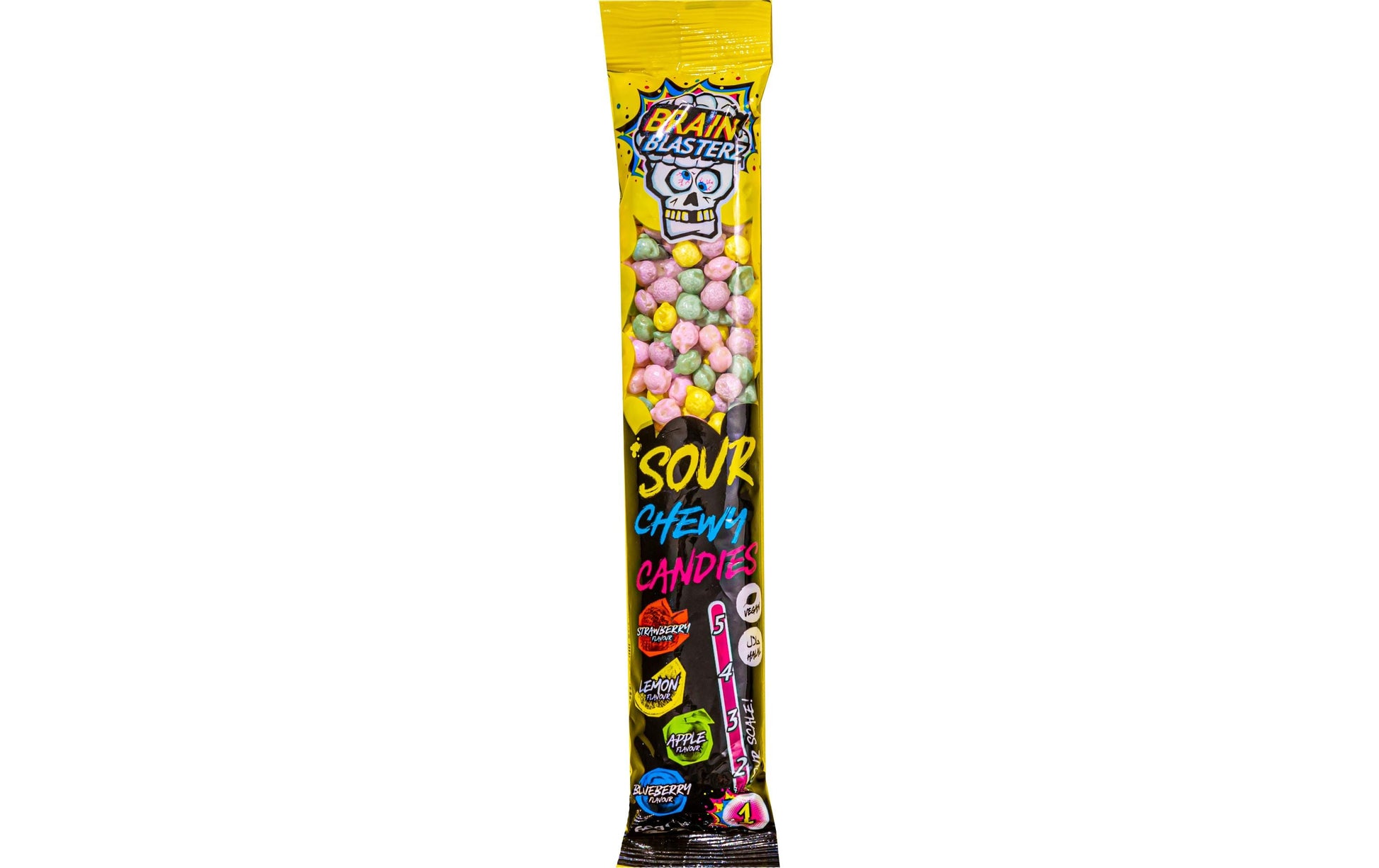 Brain Blasterz Sauer-fruchtige Kaubonbons – Apfel, Heidelbeere, Zitrone, Erdbeere – 60 g