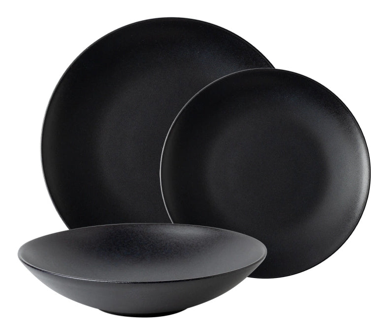 Lunasol Basic Black Matt Tellerset – 12-teiliges Set, Ø 27 cm, Porzellan, spülmaschinenfest