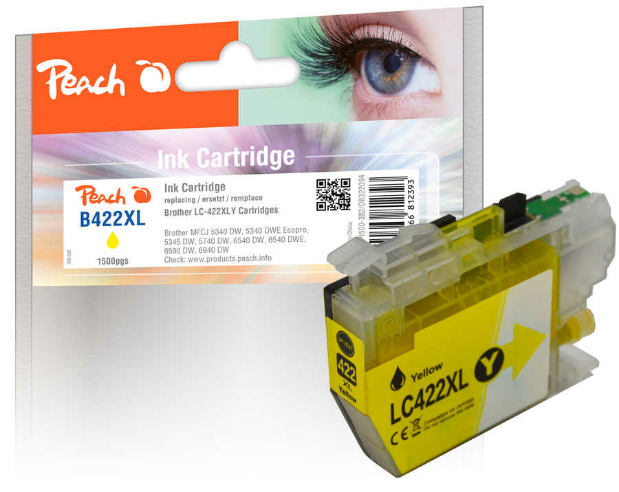 Peach LC-422XL Gelbe Tintenpatrone (Kompatibel) – 1'500 Seiten – für Brother MFCJ 5340/5345/5740/6540/6590/6940