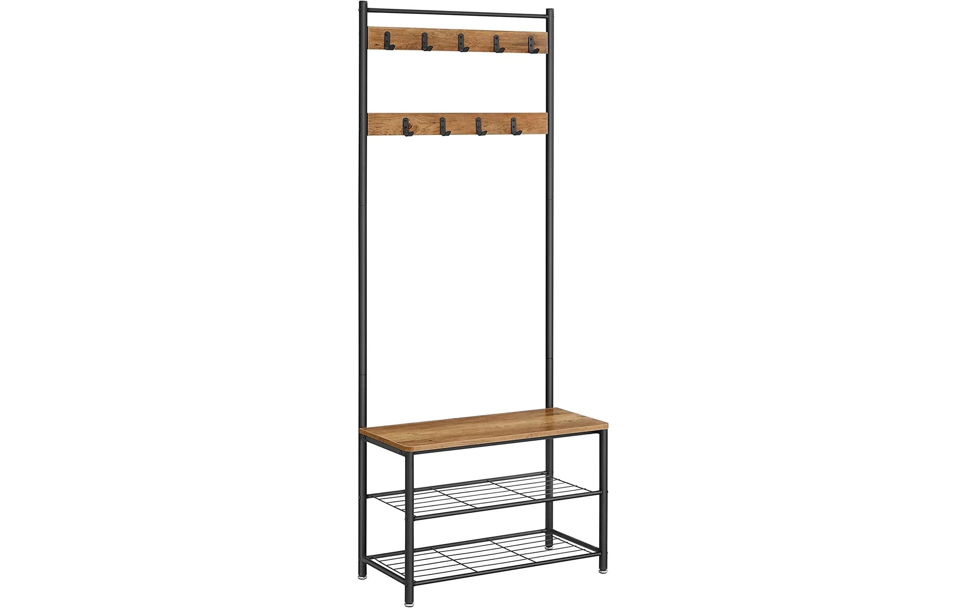 Vasagle Garderobe mit Schuhregal – 9 Haken, Stahl/Spanplatte, Schwarz/Braun, 70 × 32 × 175 cm