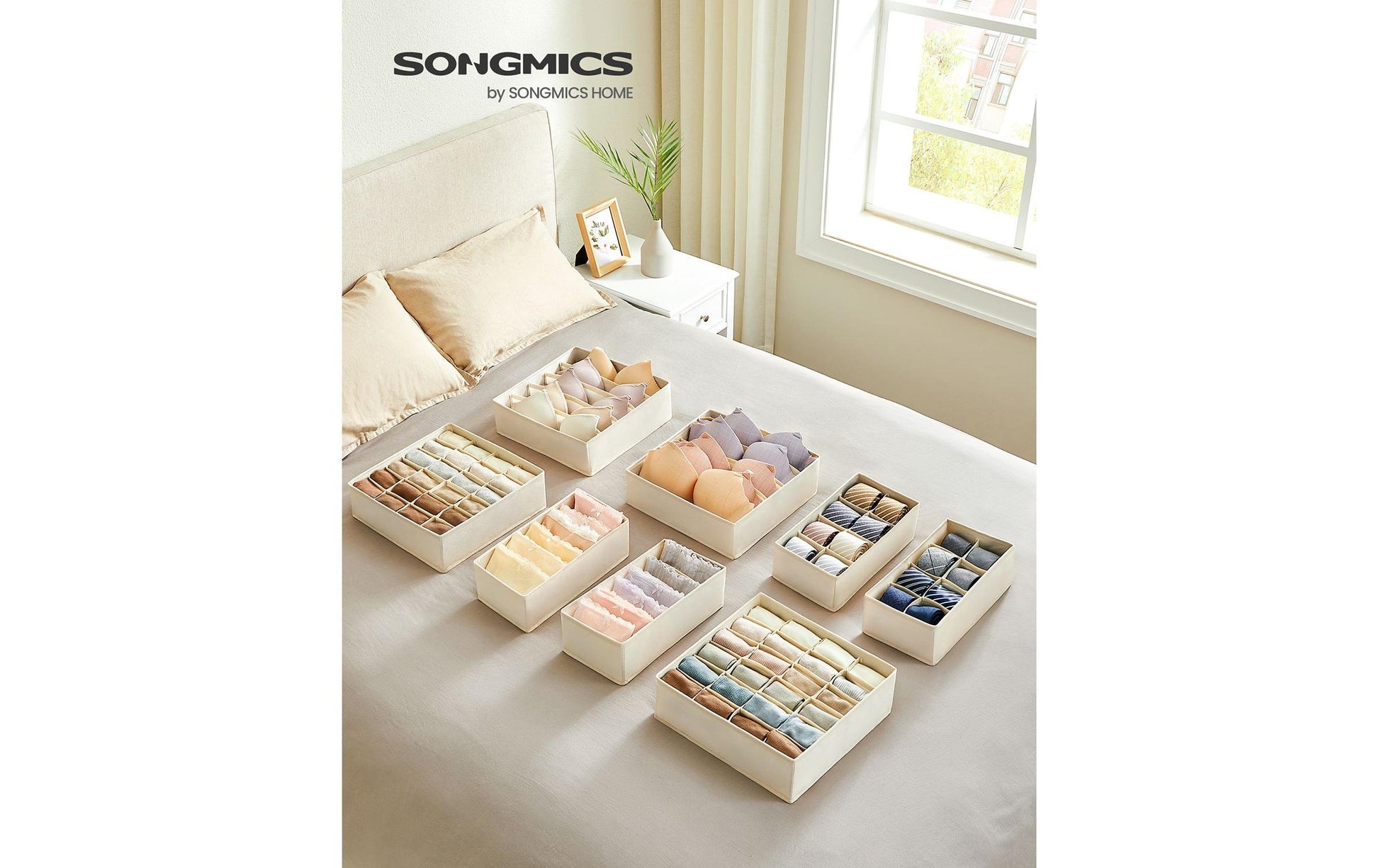 Songmics Aufbewahrungsbox – Textil – Beige – 8-teiliges Set