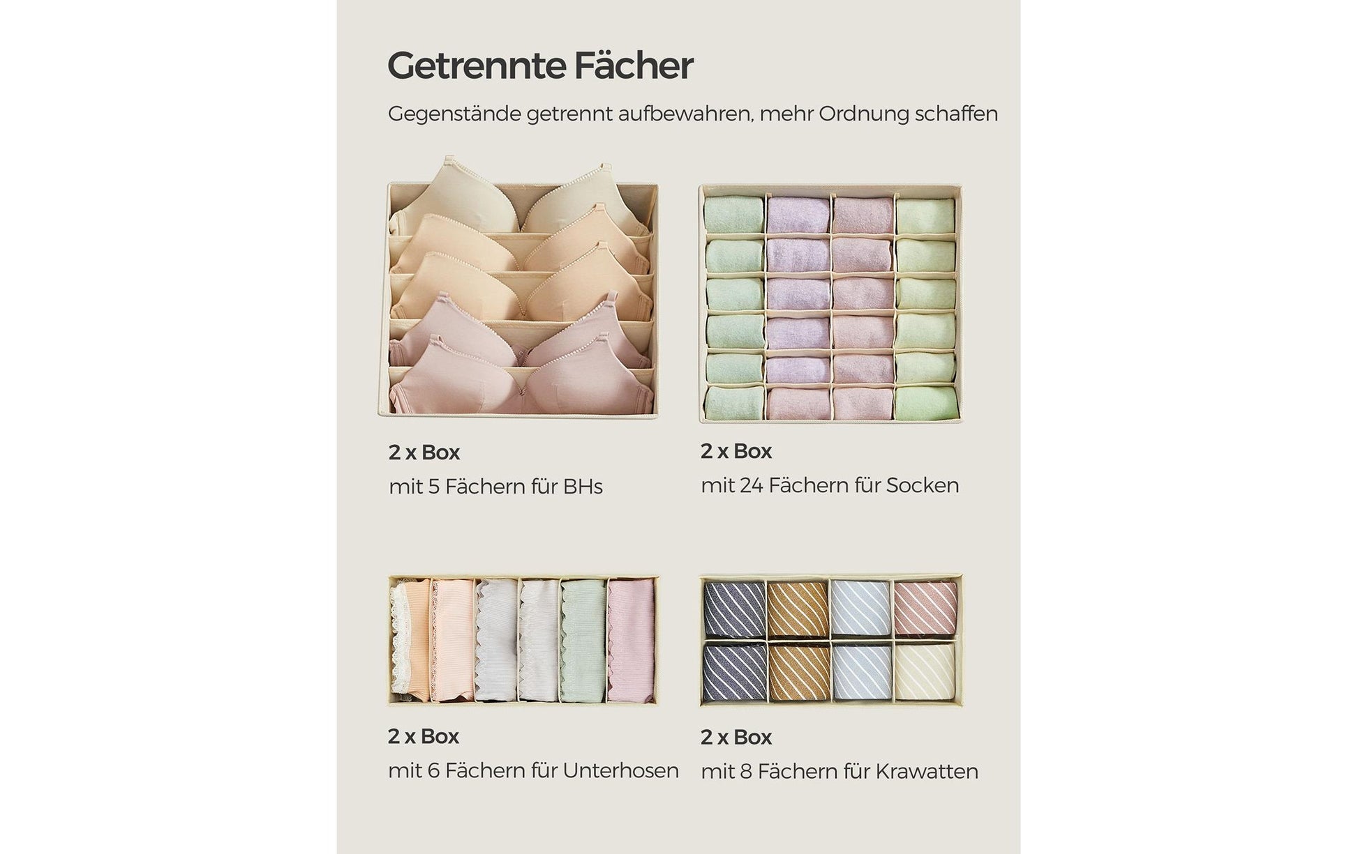 Songmics Aufbewahrungsbox – Textil – Beige – 8-teiliges Set