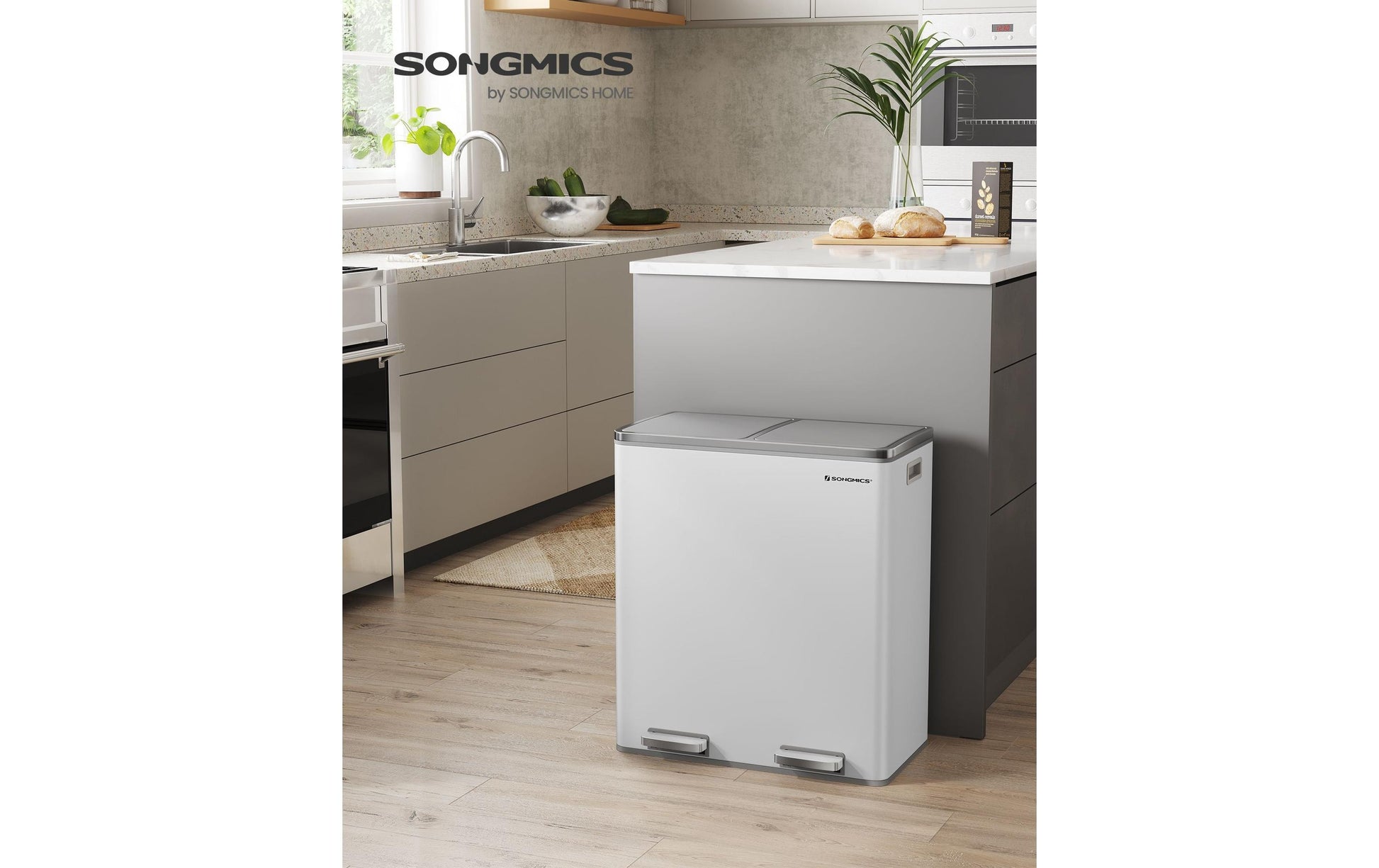 Songmics Systempapierkorb – 30 + 30 l – Stahl, weiss – B × H × T 585 × 650 × 360 mm