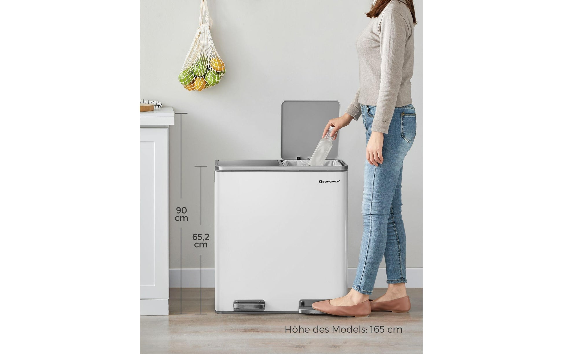 Songmics Systempapierkorb – 30 + 30 l – Stahl, weiss – B × H × T 585 × 650 × 360 mm