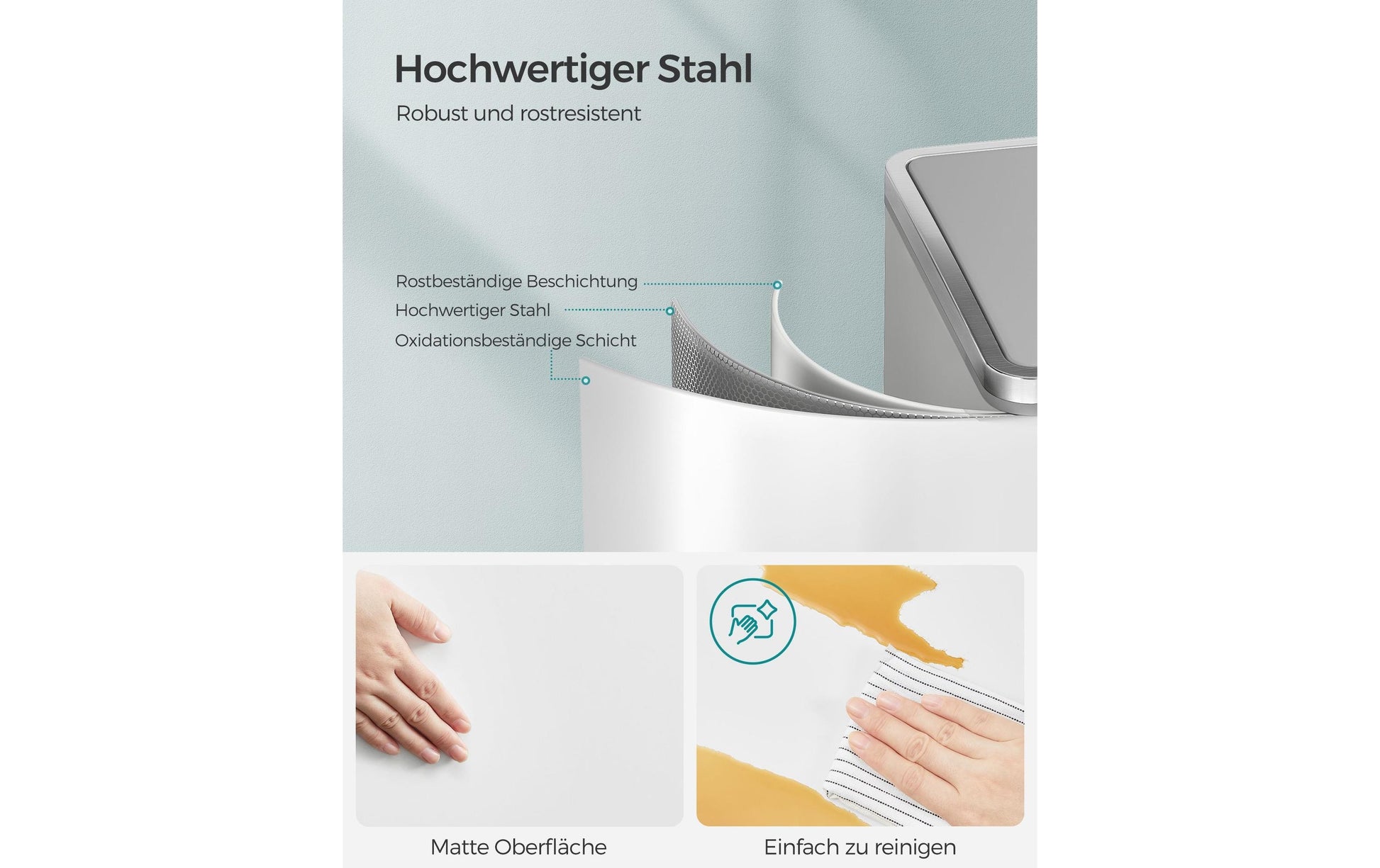 Songmics Systempapierkorb – 30 + 30 l – Stahl, weiss – B × H × T 585 × 650 × 360 mm