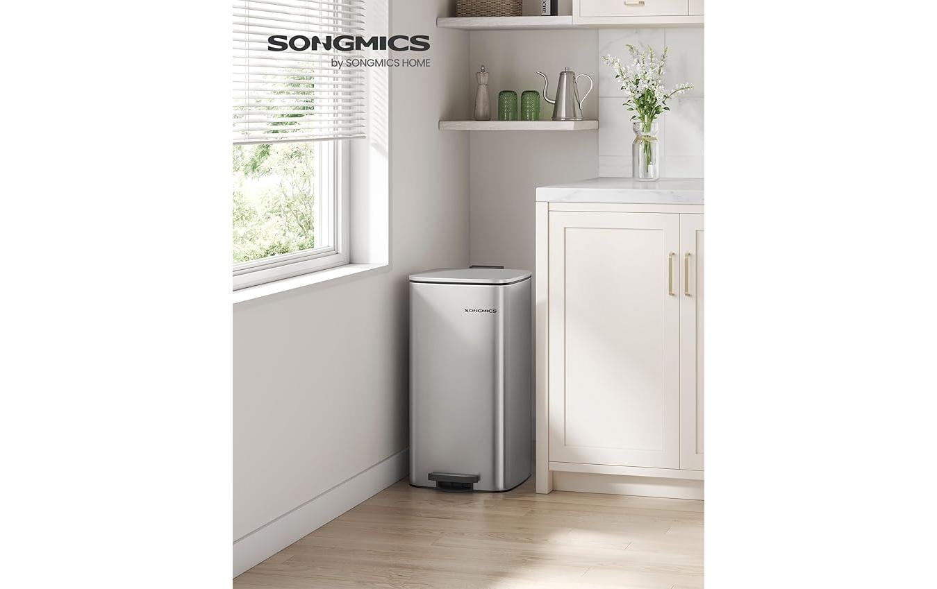 Songmics Papierkorb – 20 l – Stahl, Silber – B × H × T 285 × 340 × 544 mm