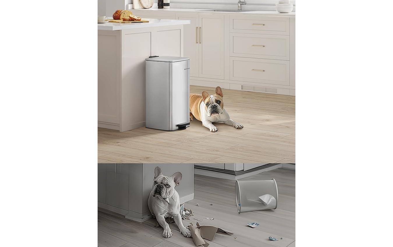 Songmics Papierkorb – 20 l – Stahl, Silber – B × H × T 285 × 340 × 544 mm