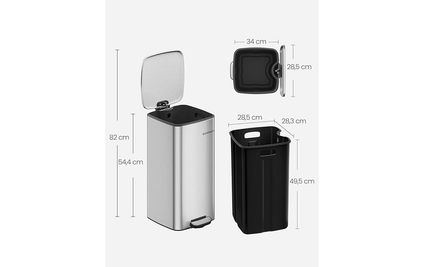 Songmics Papierkorb – 20 l – Stahl, Silber – B × H × T 285 × 340 × 544 mm