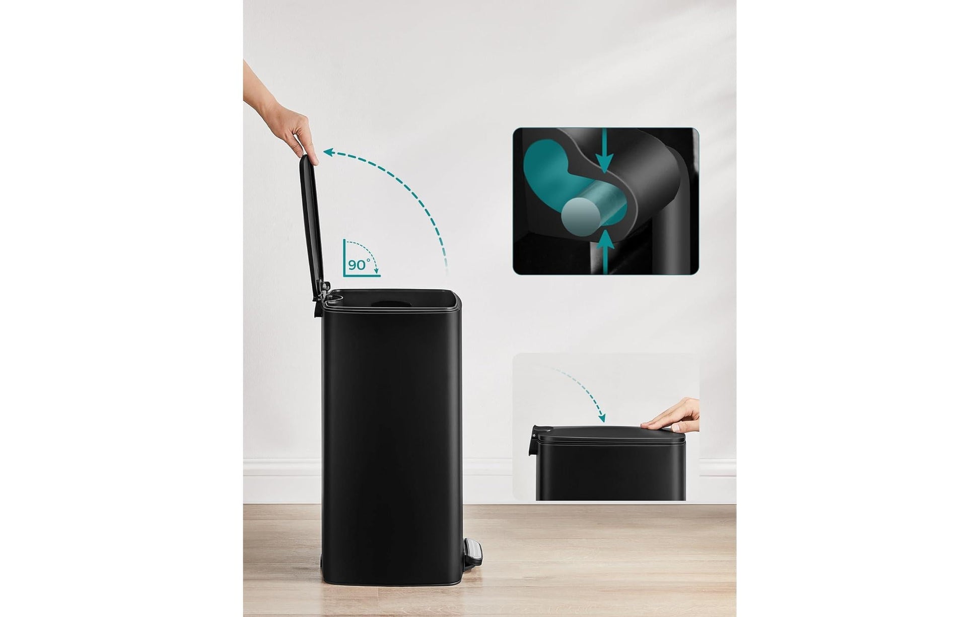 Songmics Treteimer – 20 l – Stahl, Schwarz – B × H × T 285 × 340 × 544 mm