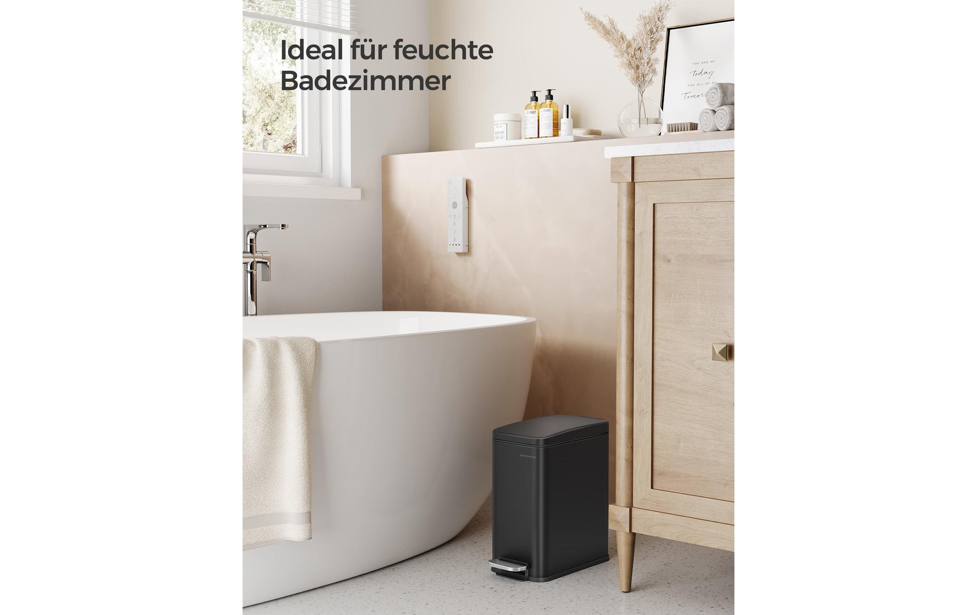 Songmics Tisch-Abfallbehälter – 5 l, mit Deckel, Stahl, schwarz – B × H × T 144 × 290 × 299 mm