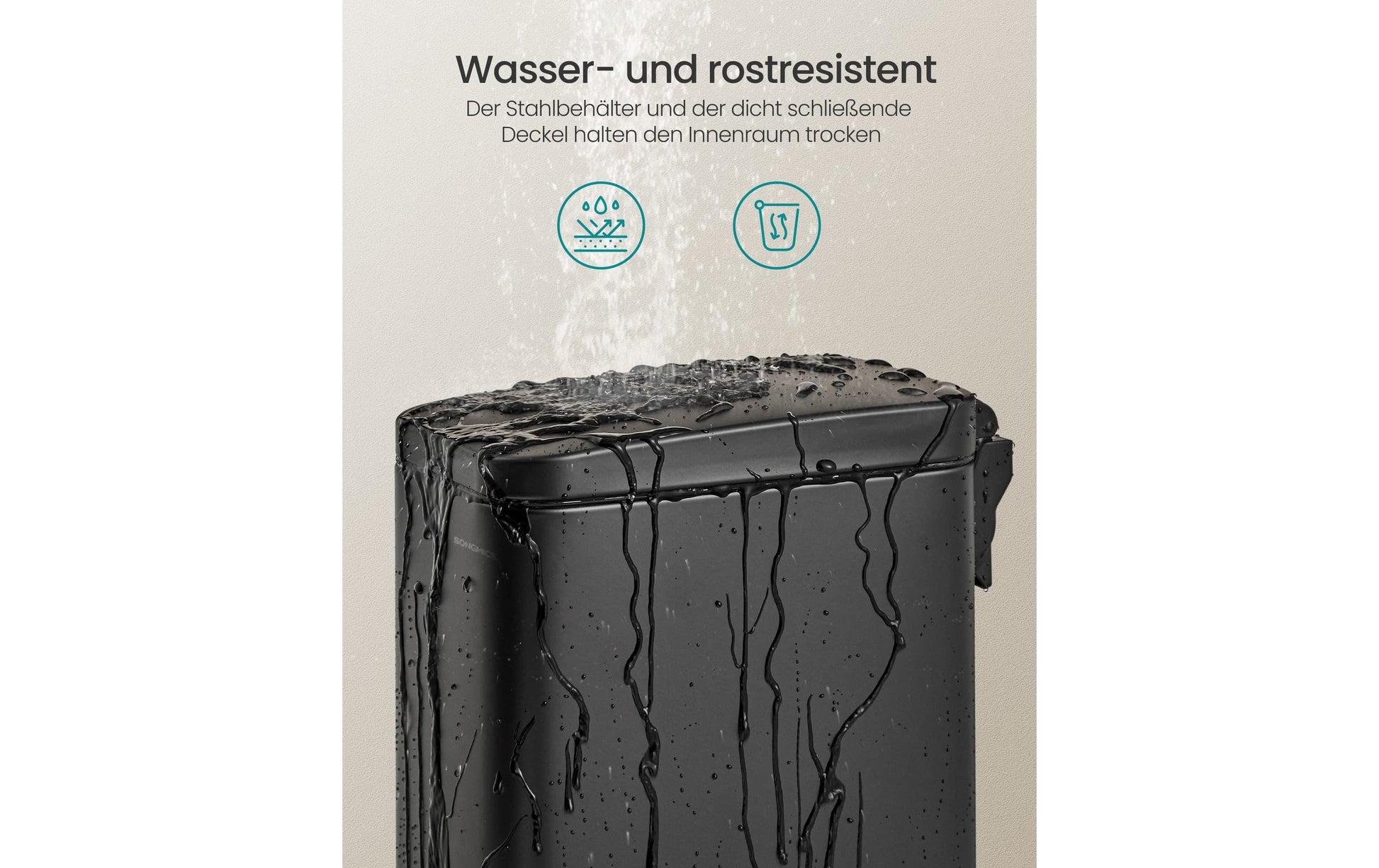 Songmics Tisch-Abfallbehälter – 5 l, mit Deckel, Stahl, schwarz – B × H × T 144 × 290 × 299 mm