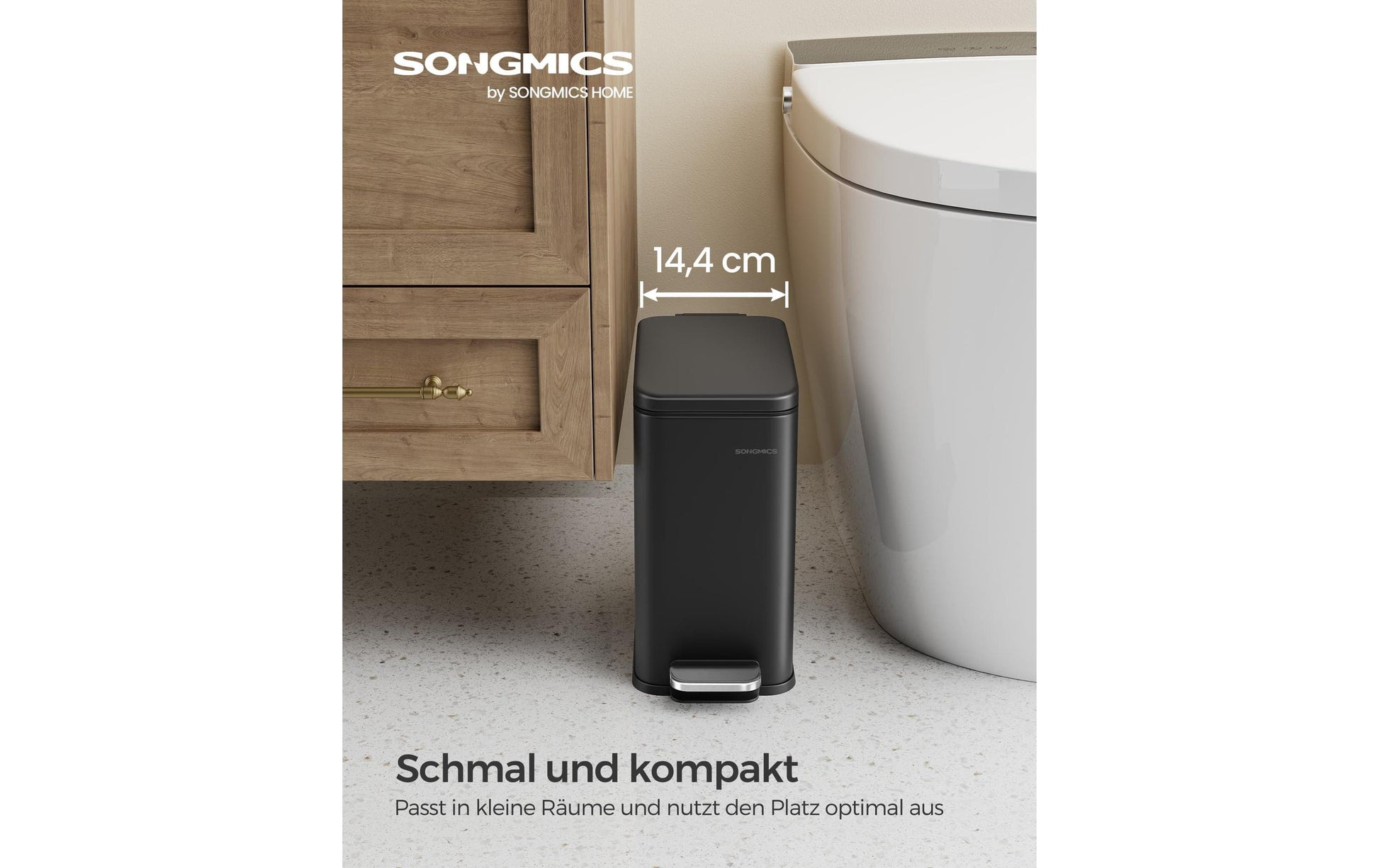 Songmics Tisch-Abfallbehälter – 5 l, mit Deckel, Stahl, schwarz – B × H × T 144 × 290 × 299 mm