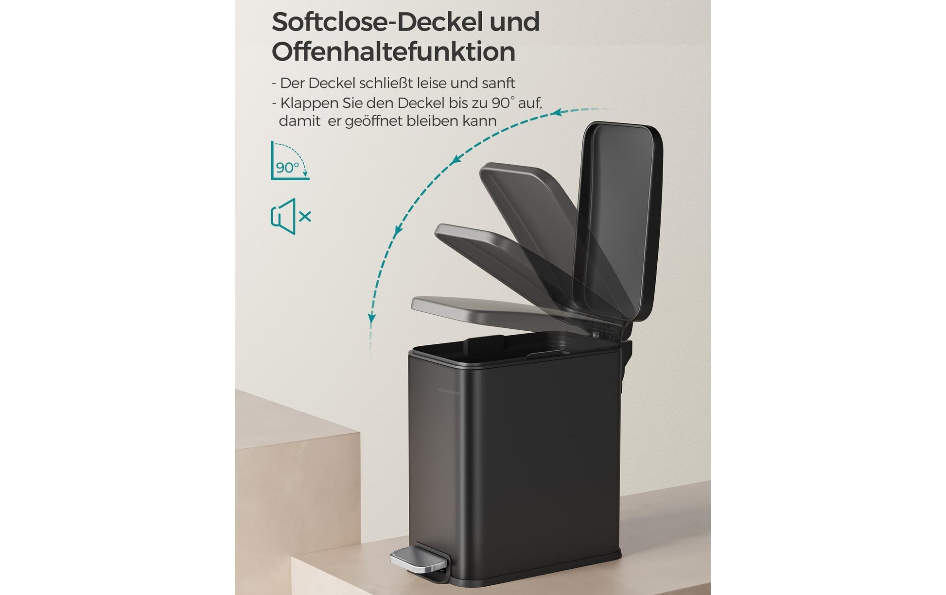 Songmics Tisch-Abfallbehälter – 5 l, mit Deckel, Stahl, schwarz – B × H × T 144 × 290 × 299 mm