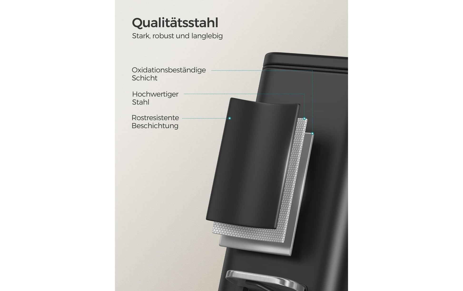 Songmics Tisch-Abfallbehälter – 5 l, mit Deckel, Stahl, schwarz – B × H × T 144 × 290 × 299 mm