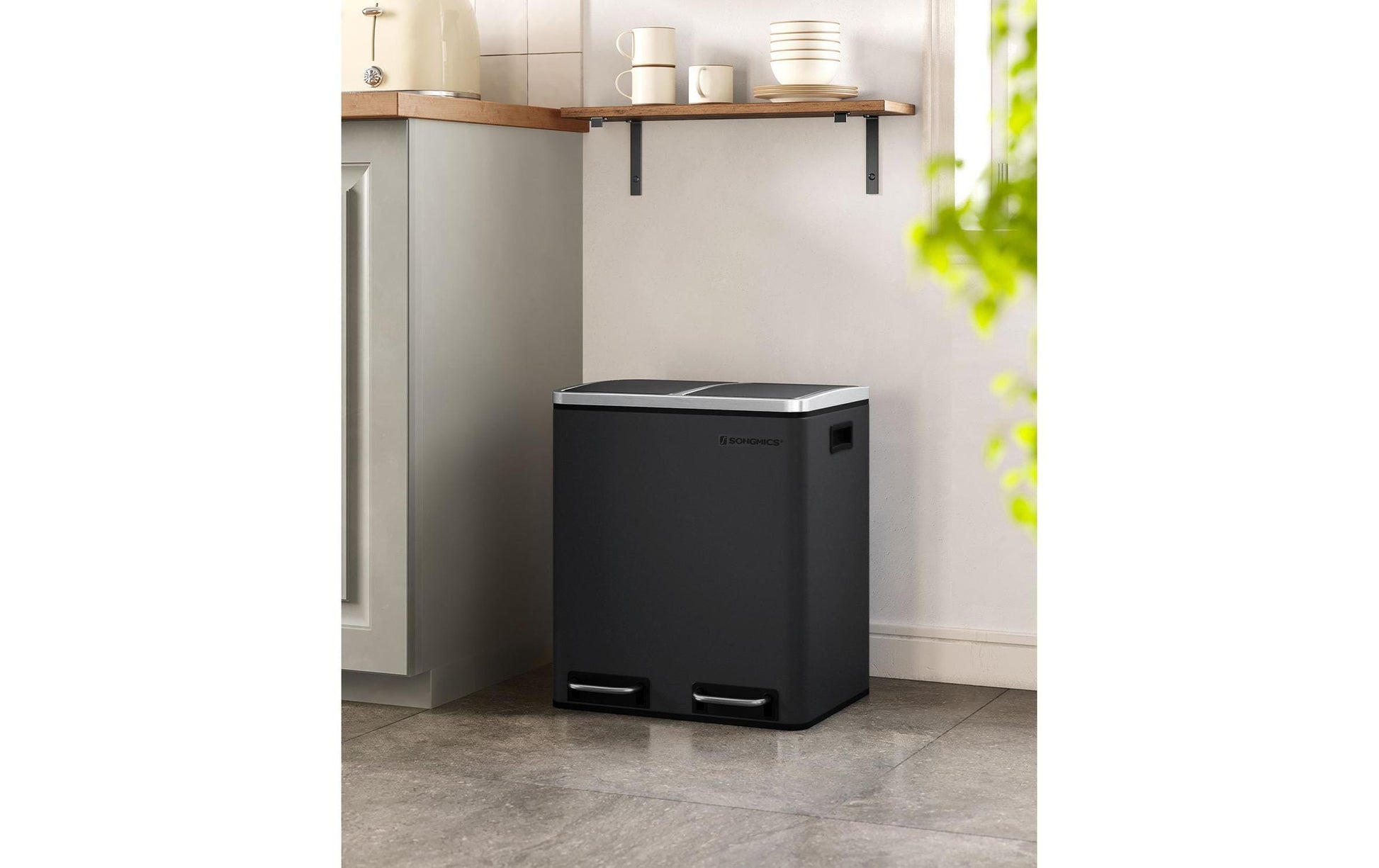 Songmics Systempapierkorb – 15 + 15 l, mit Deckel – Edelstahl – B × H × T 410 × 735 × 360 mm