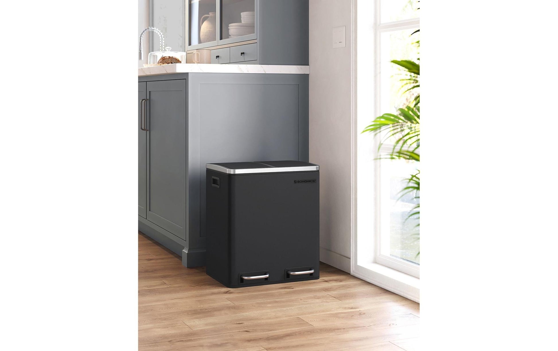 Songmics Systempapierkorb – 15 + 15 l, mit Deckel – Edelstahl – B × H × T 410 × 735 × 360 mm
