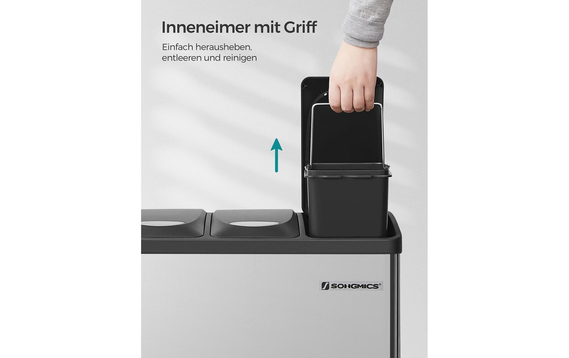 Songmics Systempapierkorb – 8 + 8 + 8 l – Edelstahl, Silber – B × H × T 465 × 295 × 405 mm