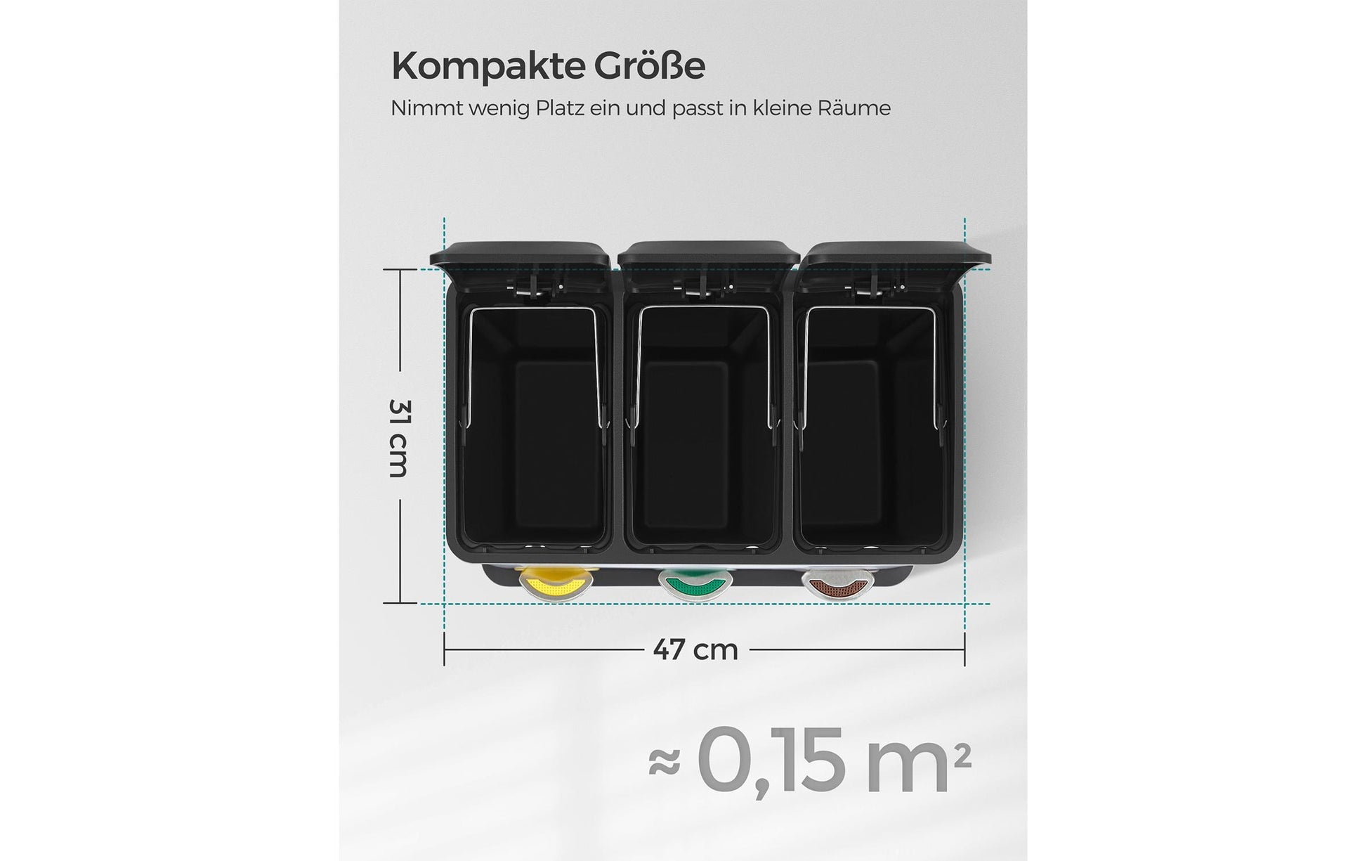 Songmics Systempapierkorb – 8 + 8 + 8 l – Edelstahl, Silber – B × H × T 465 × 295 × 405 mm