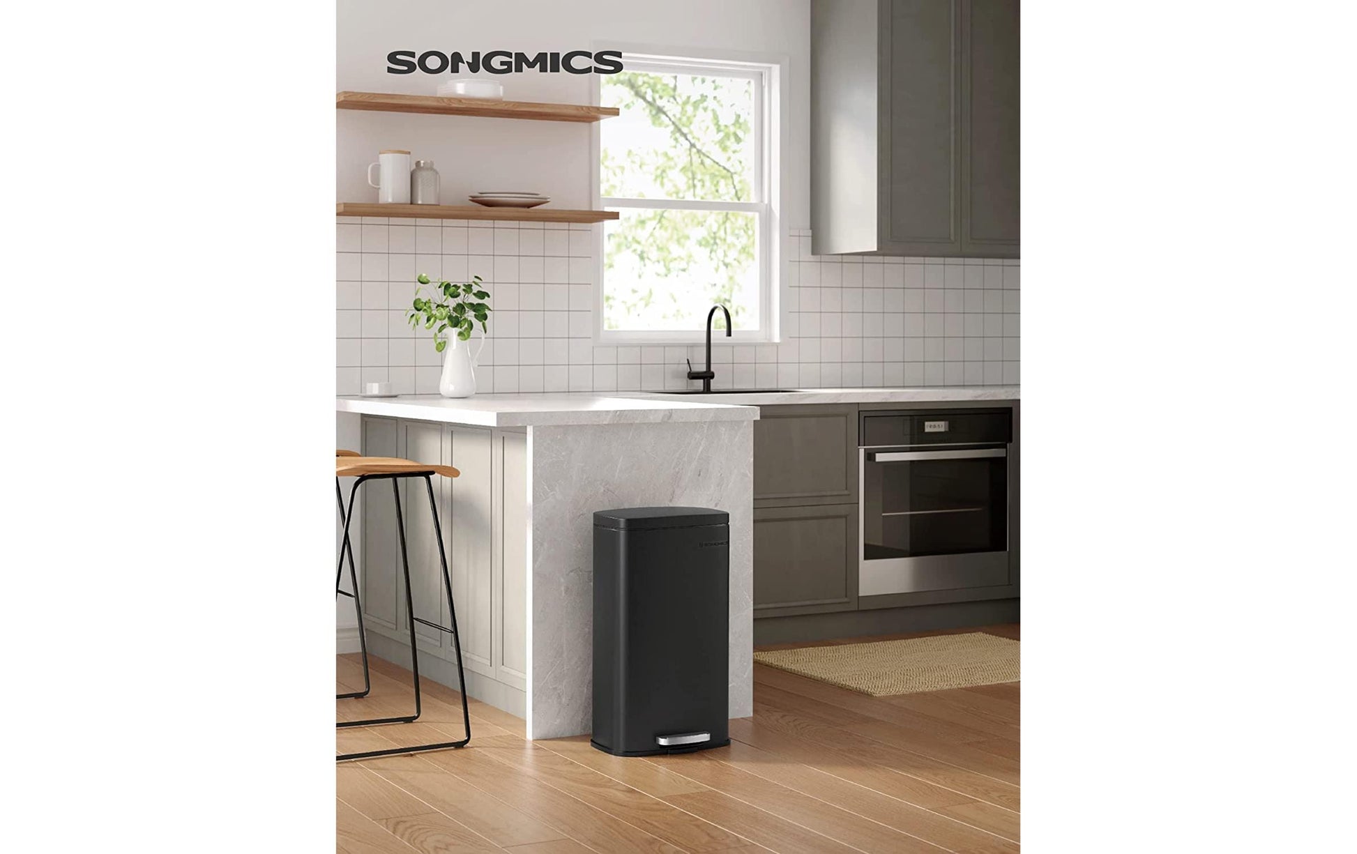 Songmics Abfallcontainer – 30 l – mit Deckel – Edelstahl, Grau – B × H × T 348 × 633 × 297 mm