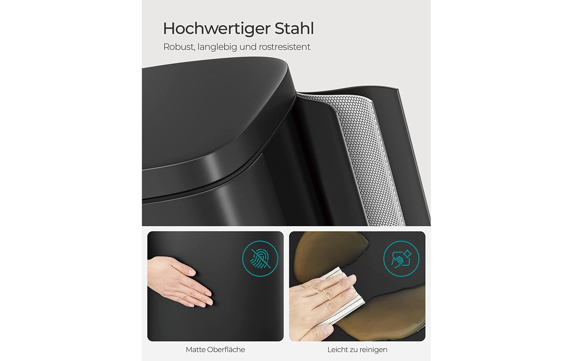 Songmics Abfallcontainer – 30 l – mit Deckel – Edelstahl, Grau – B × H × T 348 × 633 × 297 mm