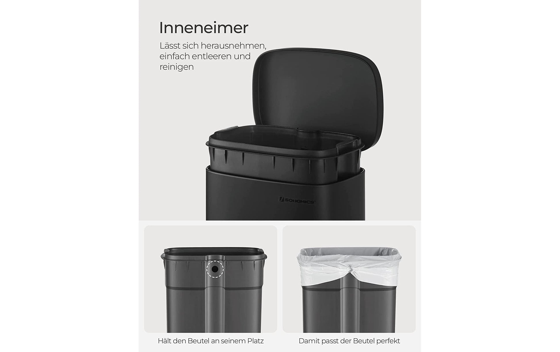 Songmics Abfallcontainer – 30 l – mit Deckel – Edelstahl, Grau – B × H × T 348 × 633 × 297 mm