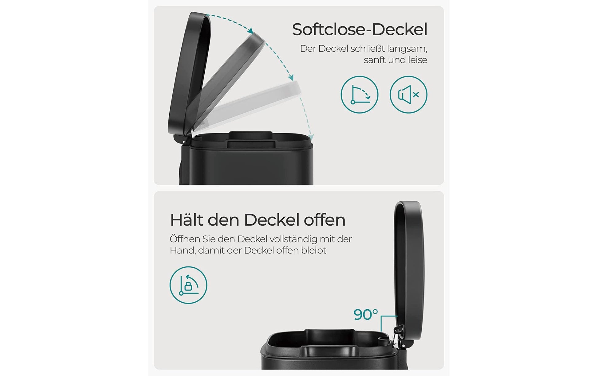 Songmics Abfallcontainer – 30 l – mit Deckel – Edelstahl, Grau – B × H × T 348 × 633 × 297 mm