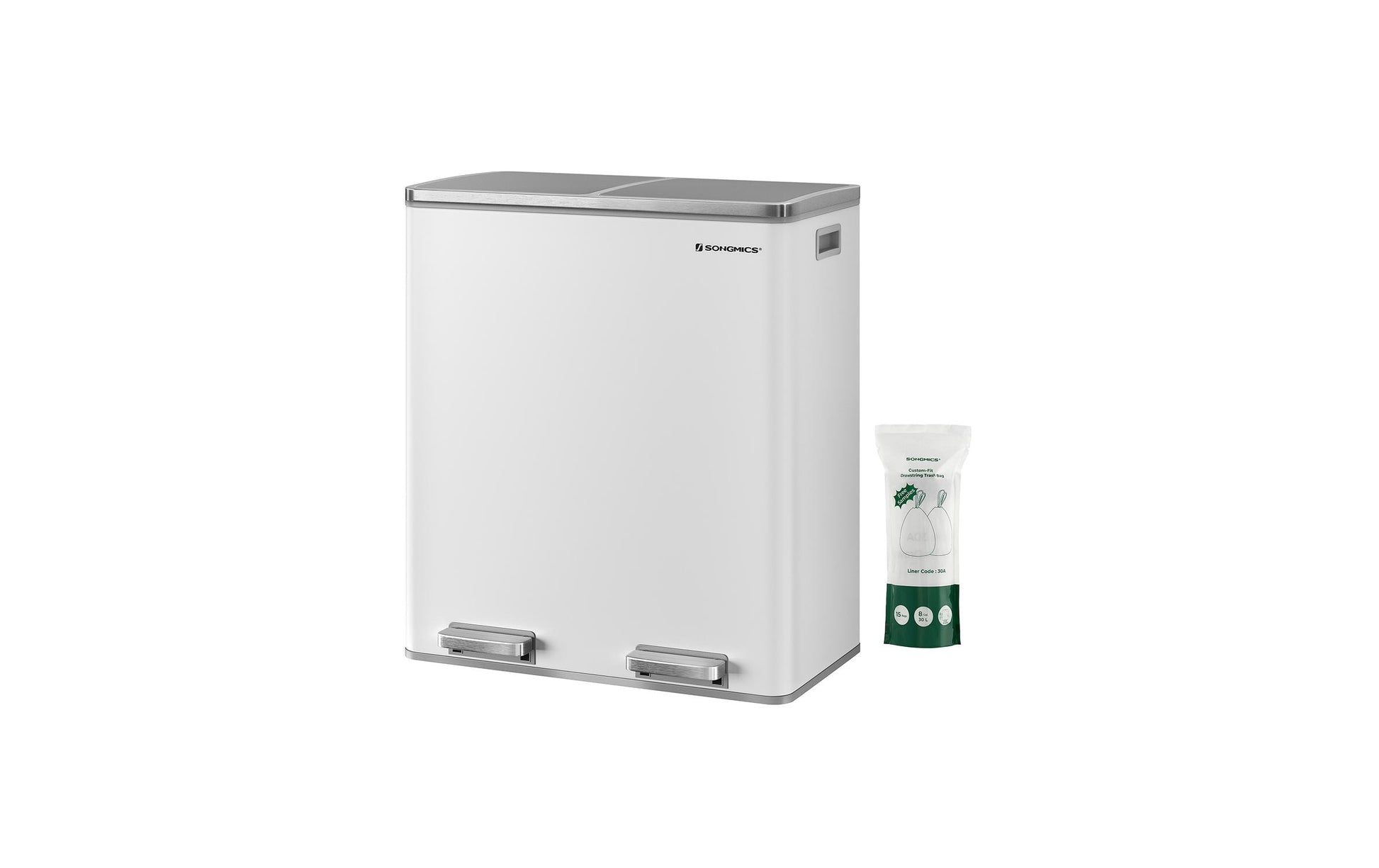 Songmics Systempapierkorb – 30 + 30 l – Stahl, weiss – B × H × T 585 × 650 × 360 mm