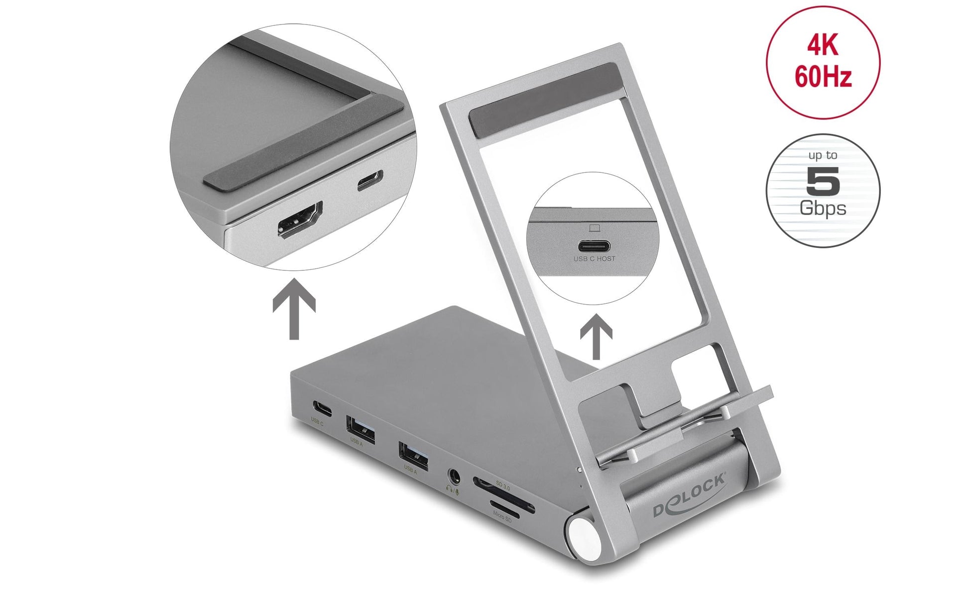 DeLOCK 88199 Dockingstation – USB-C, 1× HDMI, 2× USB-A, 2× USB-C, 60 W PD, 3,5 mm Audio, für Windows/Mac/Linux